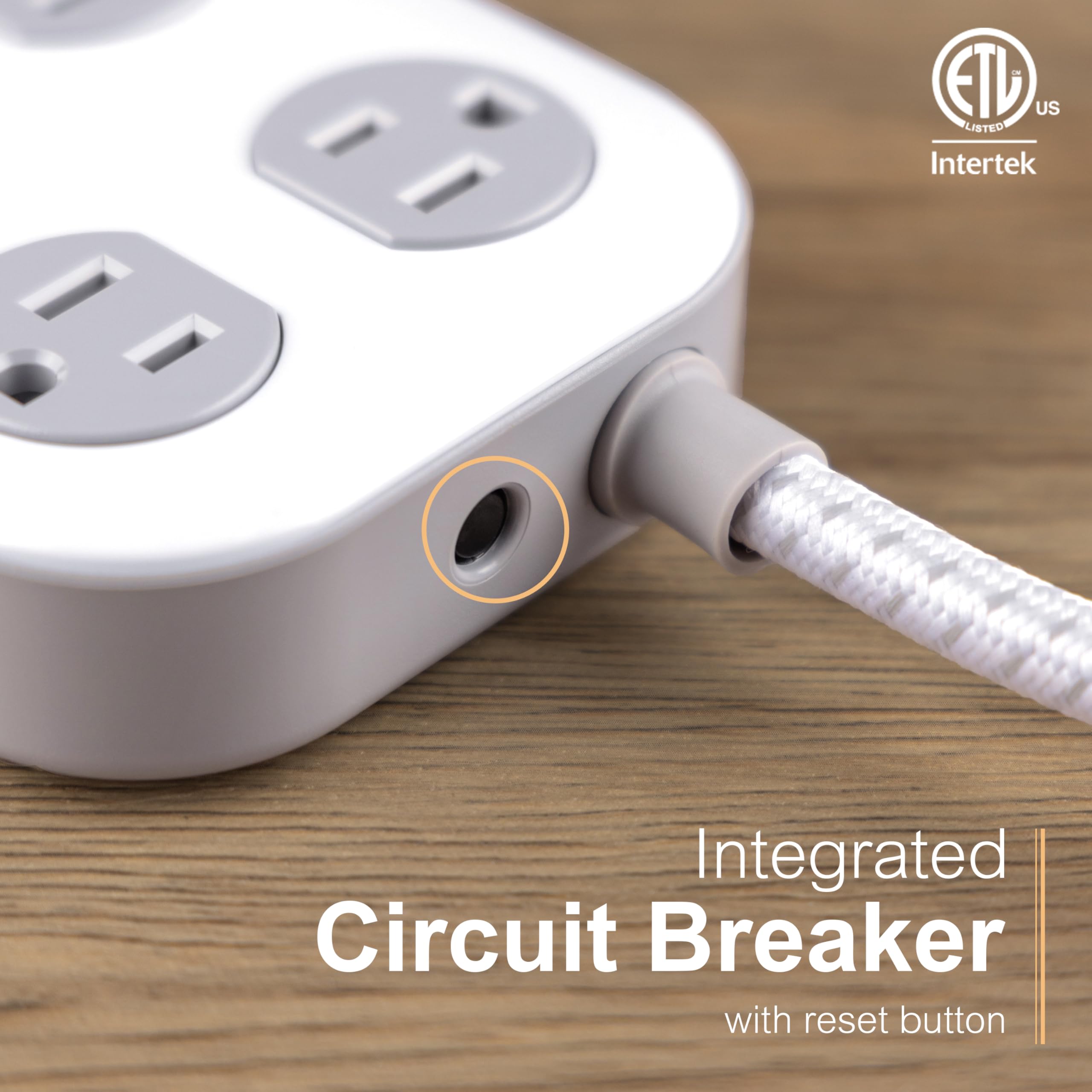 GE 7-Outlet Surge Protector Power Strip with USB, 2 USB-A, 4 Ft Braided Cord, Multi Plug Outlet Extender, Flat Plug, Charging Station, 2.4A, 1470 Joules, White/Gray, 81780