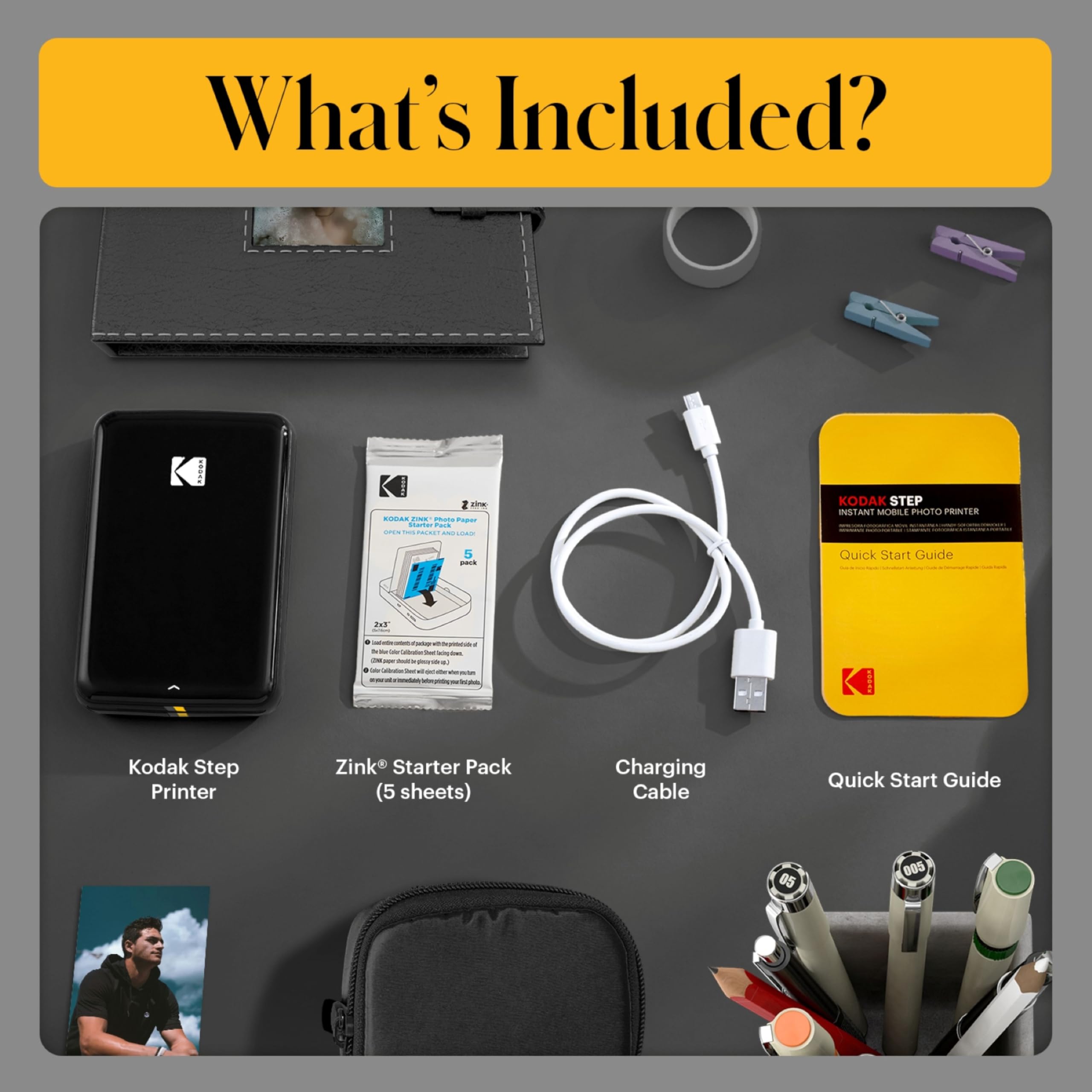 KODAK Step Instant Smartphone Photo Printer - Portable Mini Color Wireless Mobile Printer - Zink 2x3 Inch Sticky-Back Photos - Bluetooth Compatible with iOS & Android Devices - Fun Editing App - Black