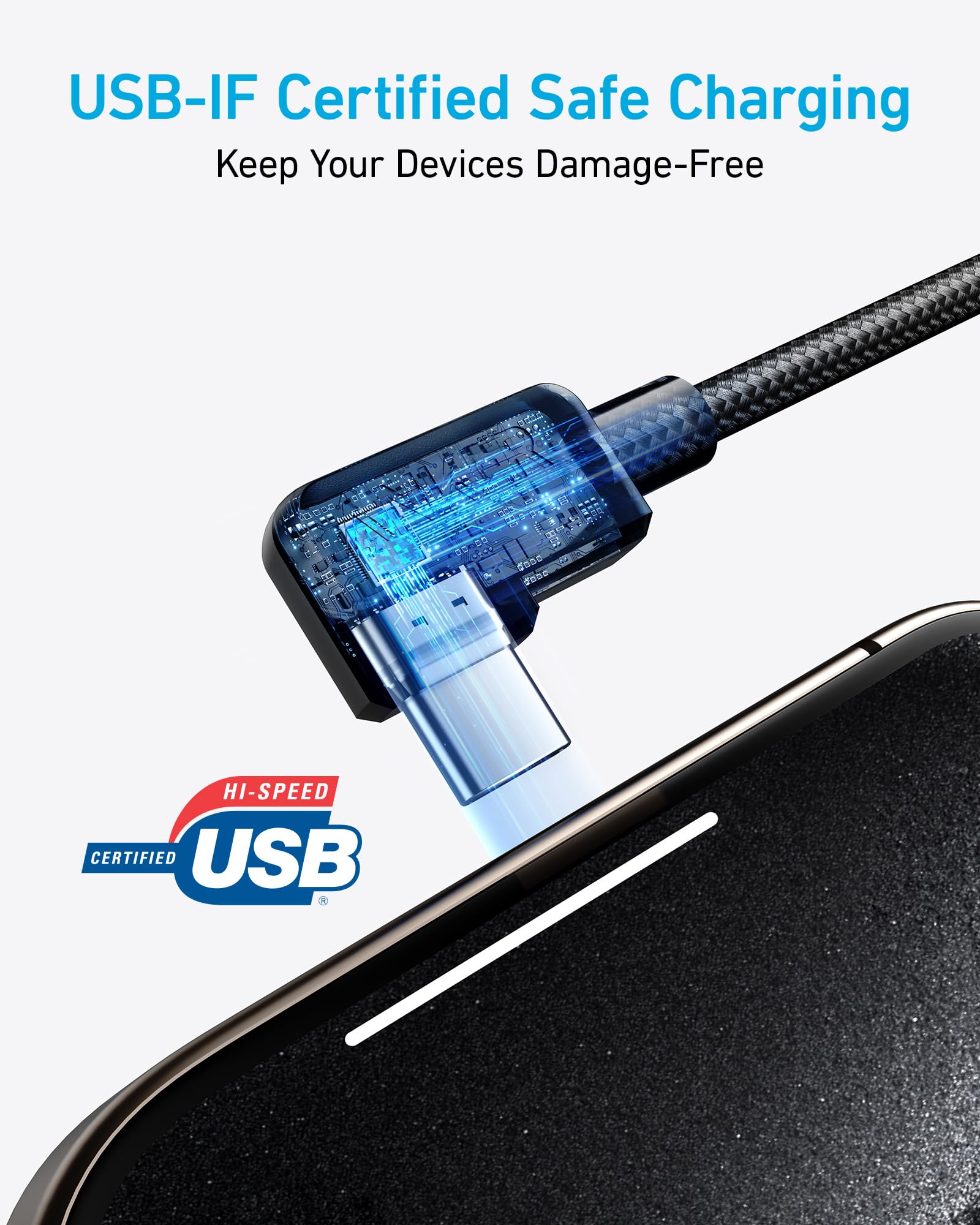 Anker USB C Charging Cable with Angled Plug, 180 cm x 2, USB A to 90 Degree USB C Robust Braided Cable, Right Angle, Compatible with iPhone 16/15, Galaxy Note 10/S10, Huawei, LG, Smartphone (USB 2.0)
