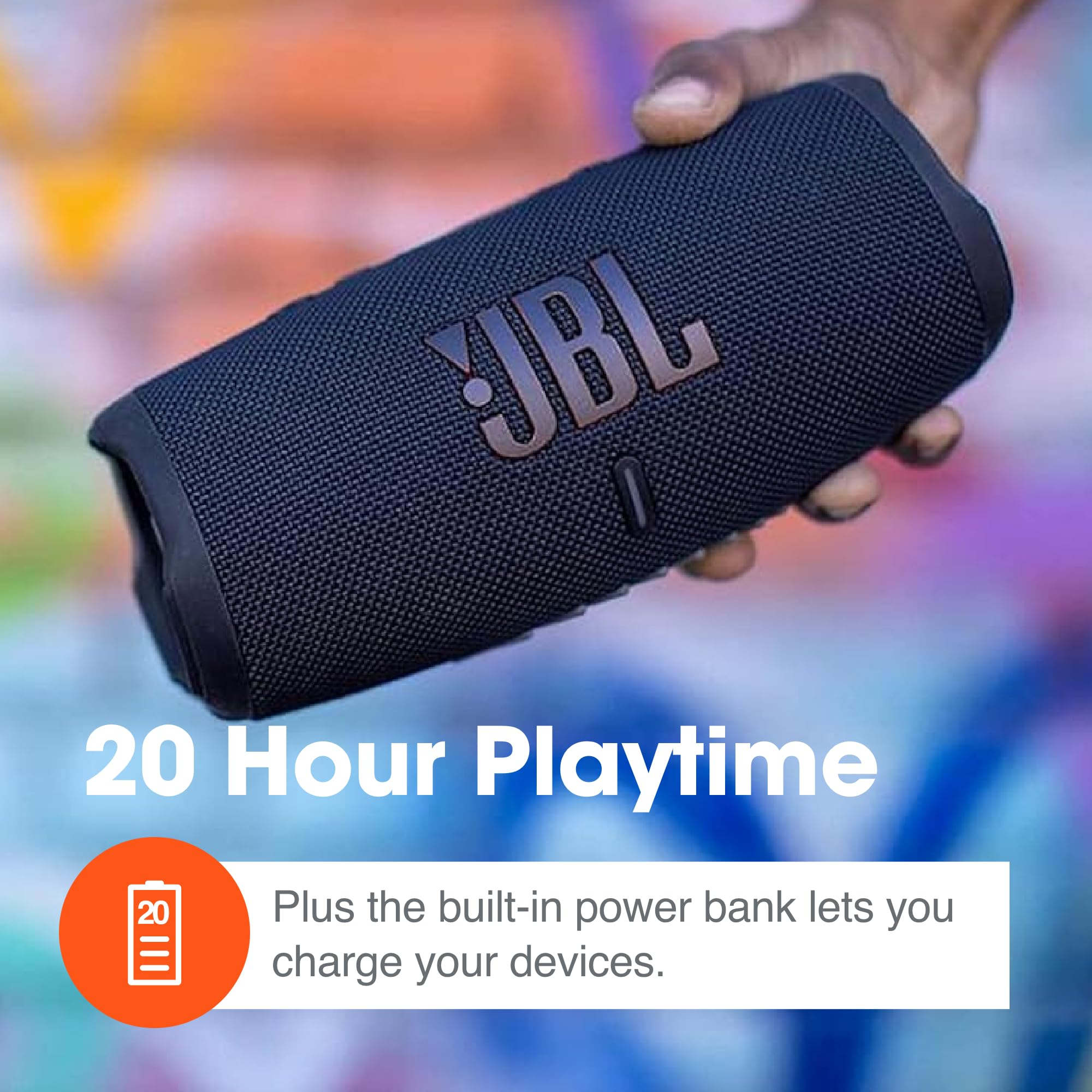 JBL Charge 5 (Blue) + Bundle with Case Logic Braided USB Type-C Charge & Sync (6 feet, Gray)