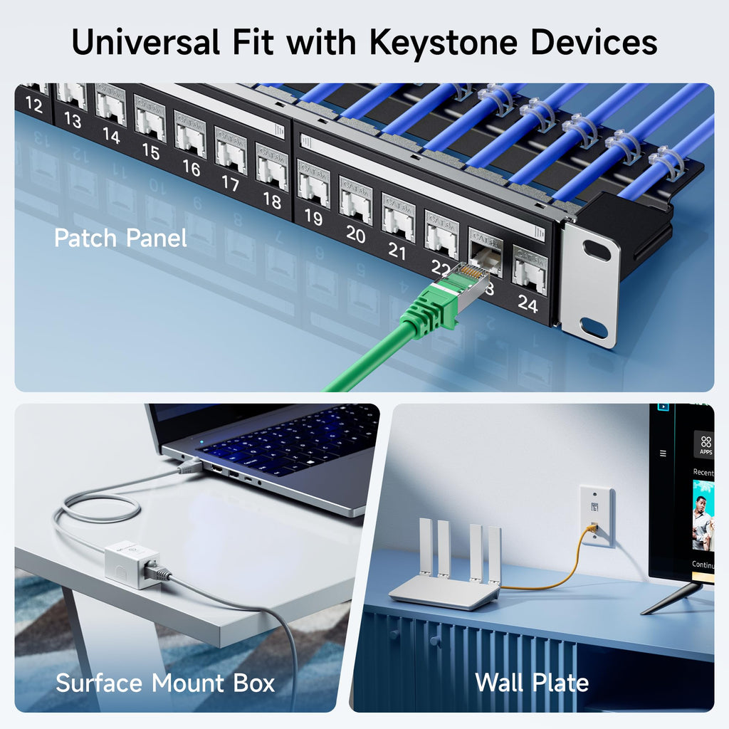 Cable Matters UL Listed 10Gbps 12-Pack RJ45 Shielded Cat6A / Cat6 Keystone Jack with Integrated Shutter