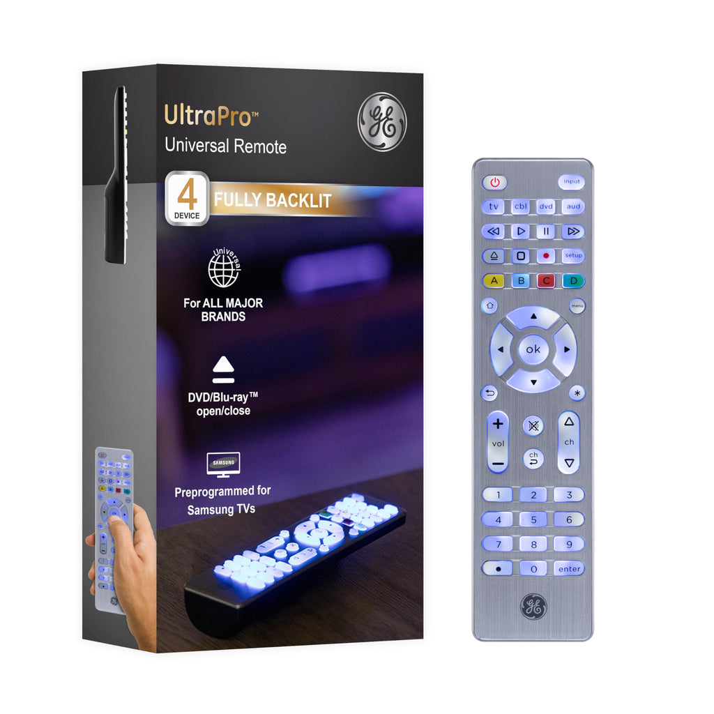 GE 4-Device Universal Remote Control - Backlit Buttons, Samsung, LG, Vizio, Sony, Roku & Apple TV Replacement, Silver, 48844