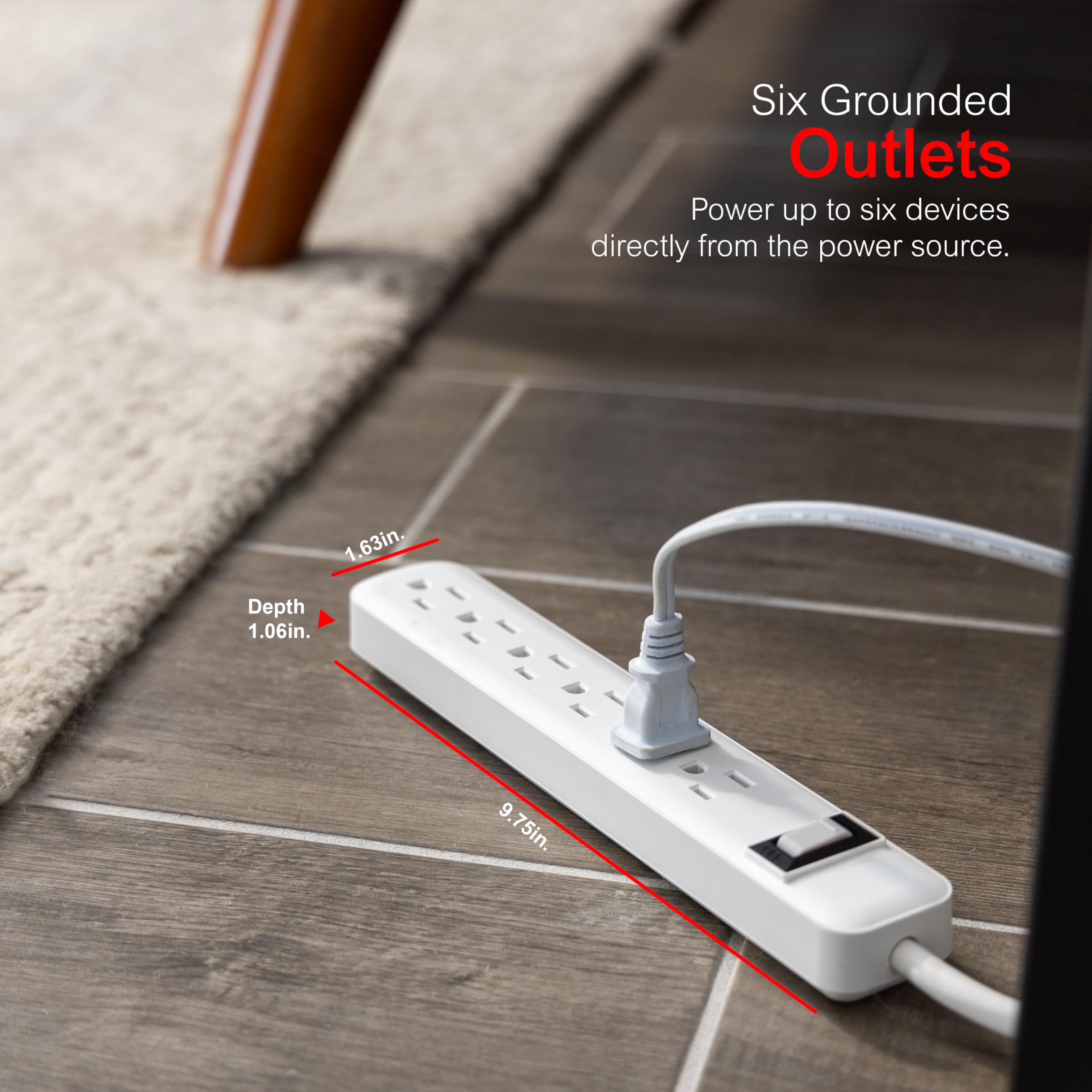 GE 14709 104J 6-Outlet Surge Protector Strip - 2 Pack
