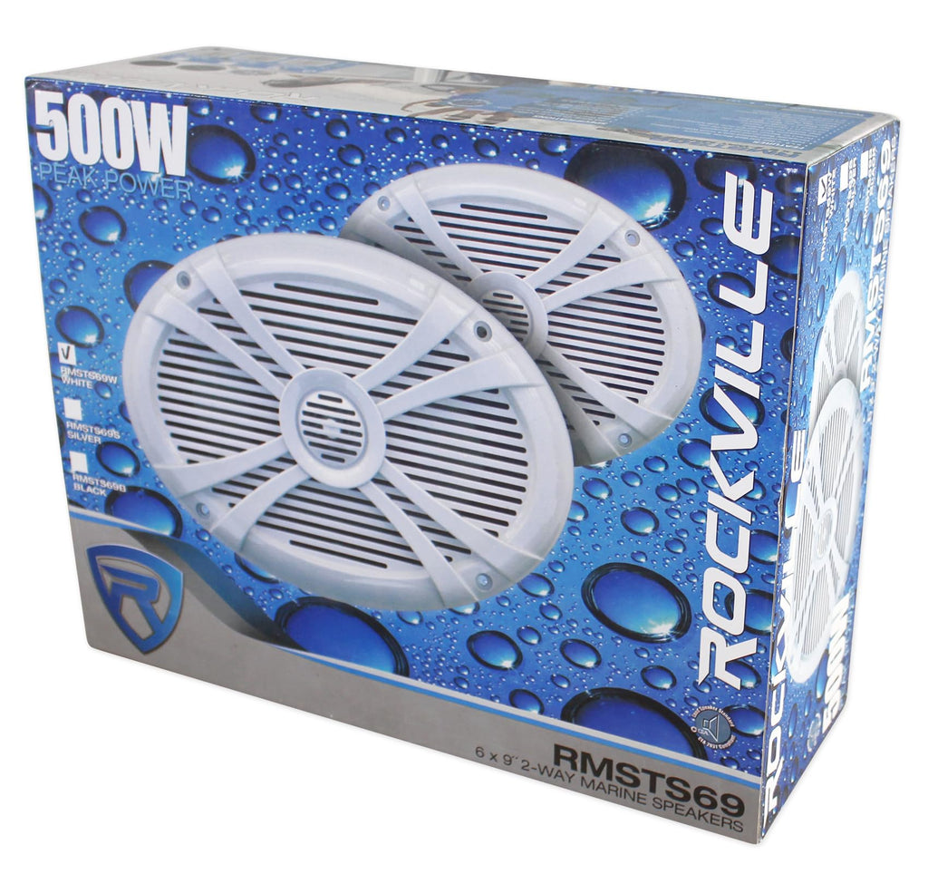 Rockville Rmsts69w Pair 1000W Waterproof Marine Boat Speakers 2-Way, White, 6 x 9"