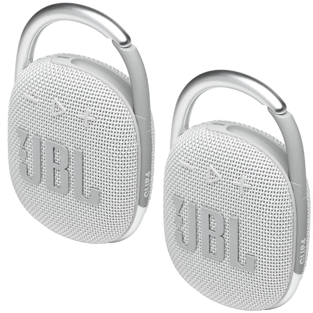 JBL 2 Pack Clip 4 Waterproof Wireless Audio Bluetooth Speaker Bundle (White)