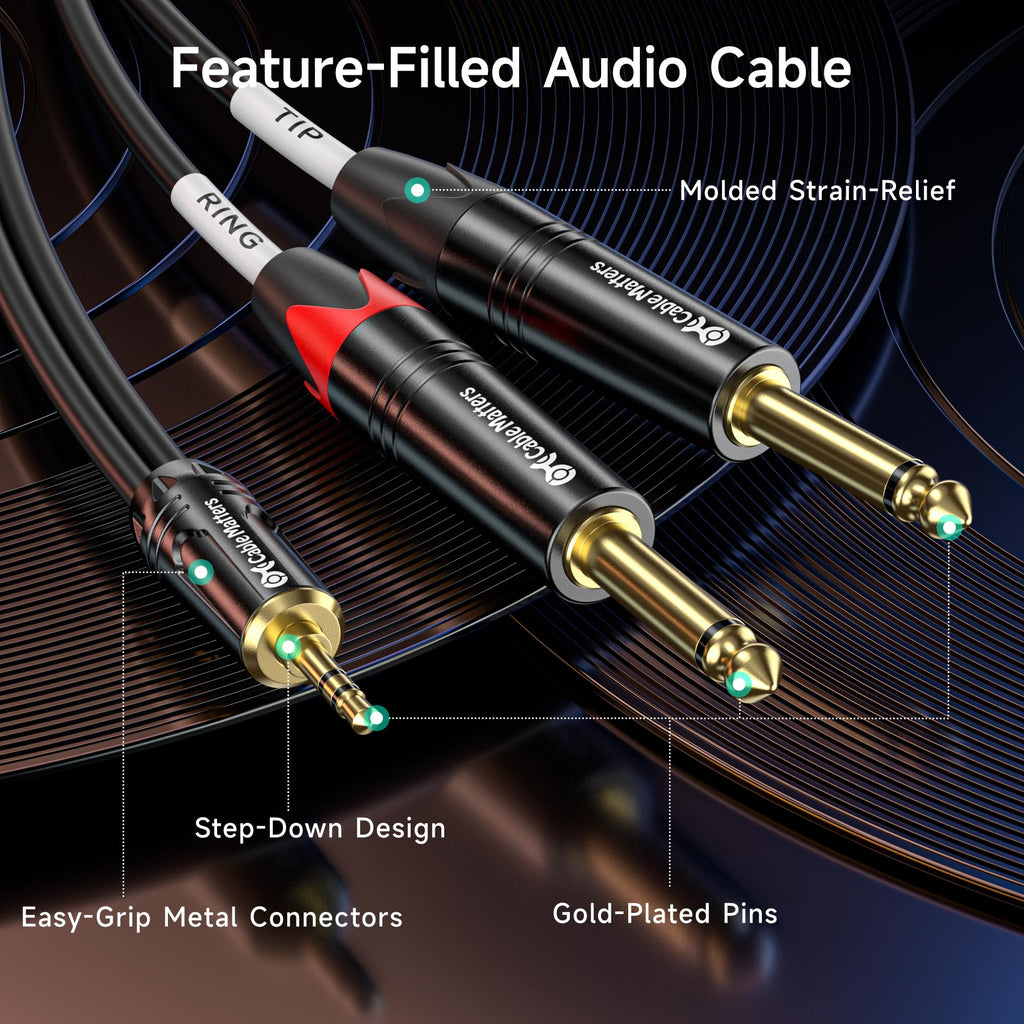 Cable Matters 3.5mm TRS to Dual 6.35mm TS Breakout Cable 10 ft, 1/8 to Dual 1/4 Cable