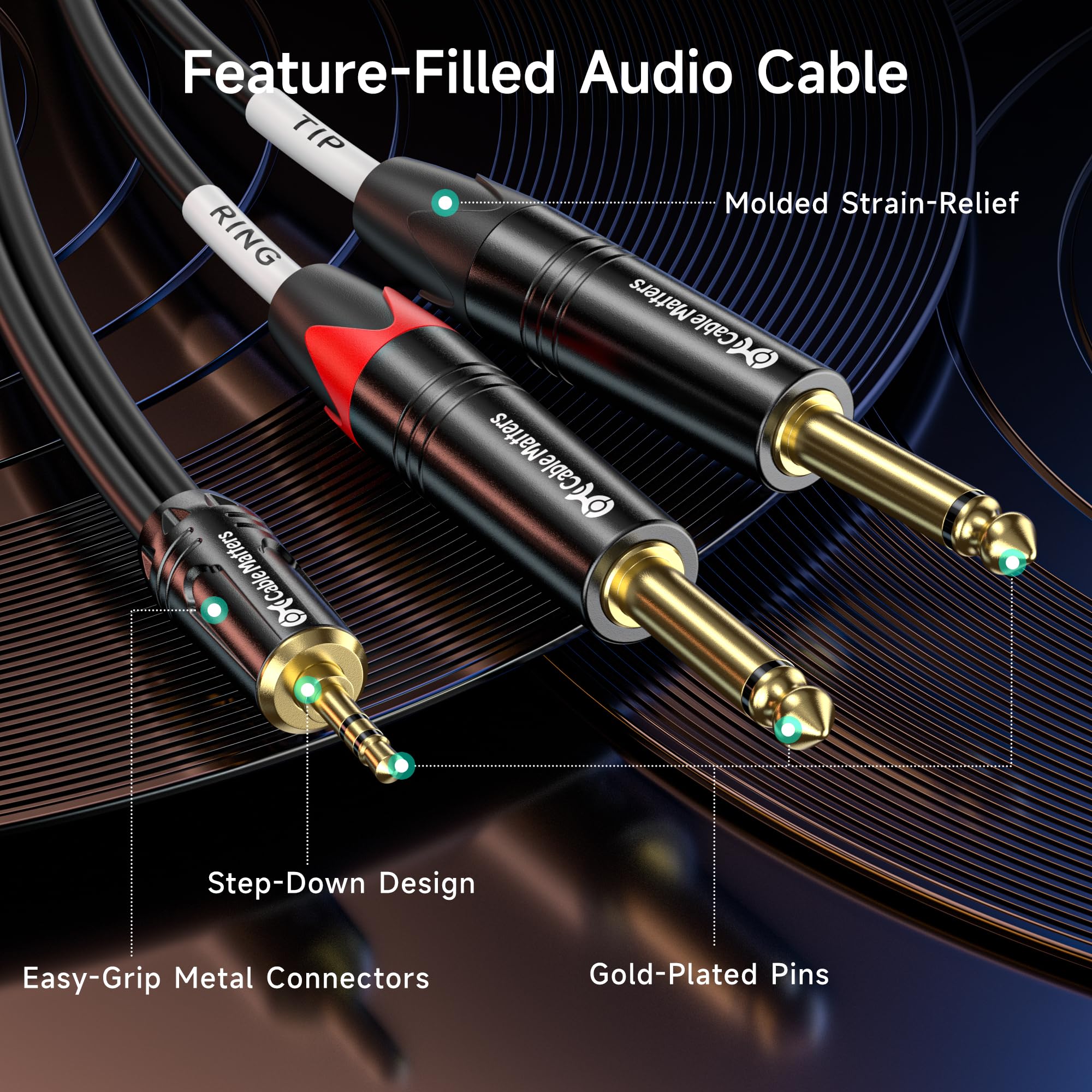 Cable Matters 3.5mm TRS to Dual 6.35mm TS Breakout Cable 10 ft, 1/8 to Dual 1/4 Cable