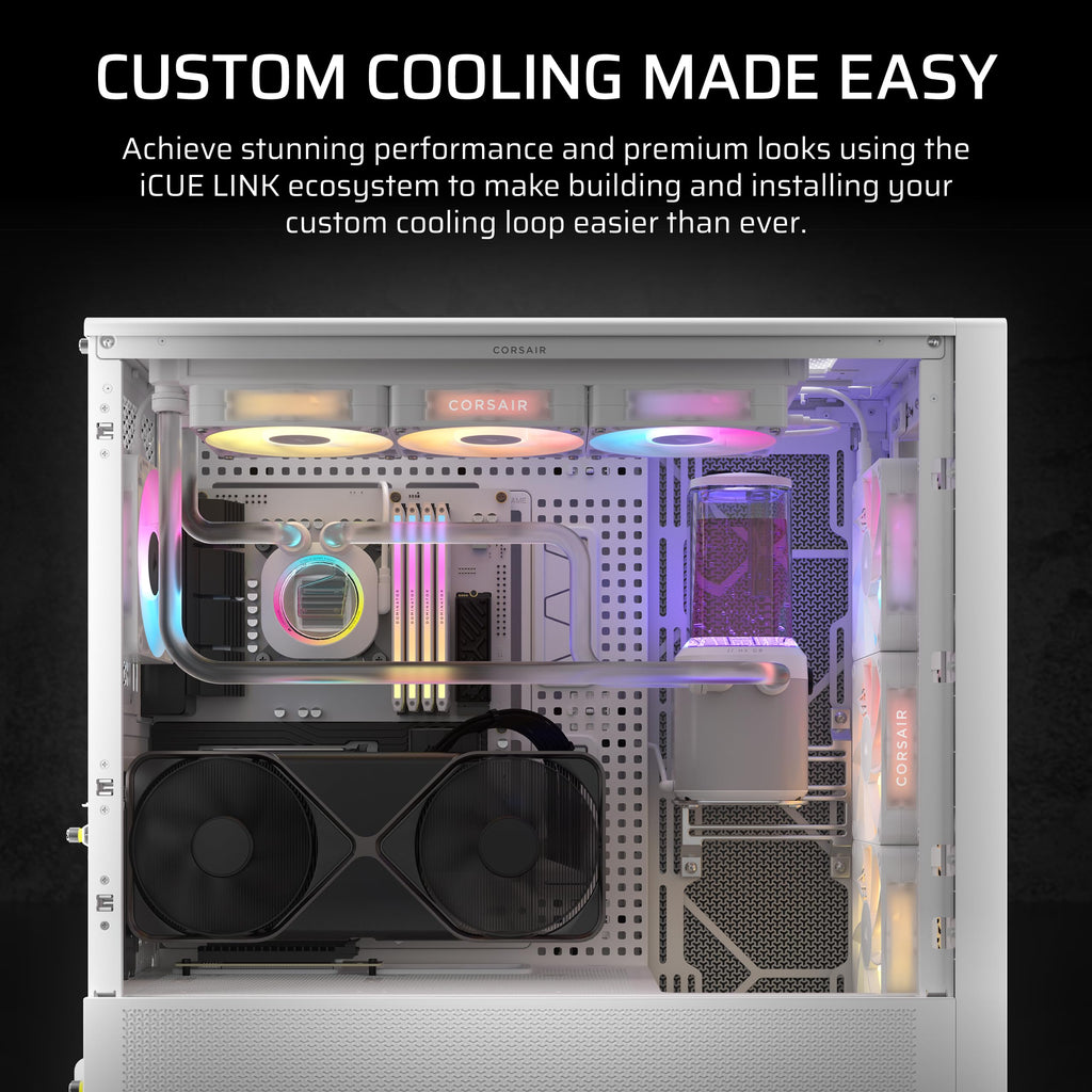 Corsair iCUE LINK XH505i RX 360 RGB Custom Cooling Kit – XC7 ELITE CPU Water Block, XD6 ELITE Pump Reservoir, 3x RX120 RGB Fans, XR5 360mm Radiator, iCUE LINK System Hub – White