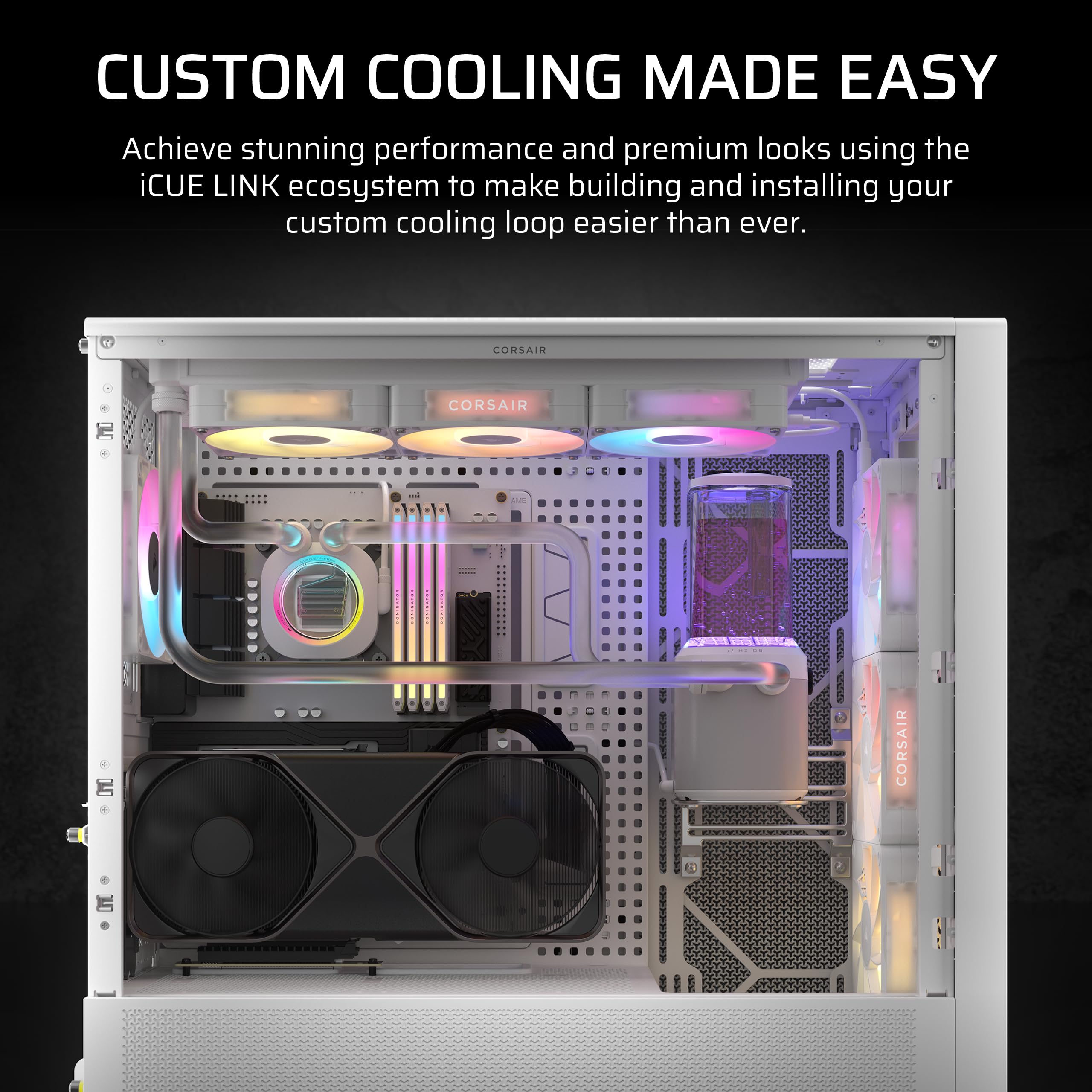 Corsair iCUE LINK XH505i RX 360 RGB Custom Cooling Kit – XC7 ELITE CPU Water Block, XD6 ELITE Pump Reservoir, 3x RX120 RGB Fans, XR5 360mm Radiator, iCUE LINK System Hub – White