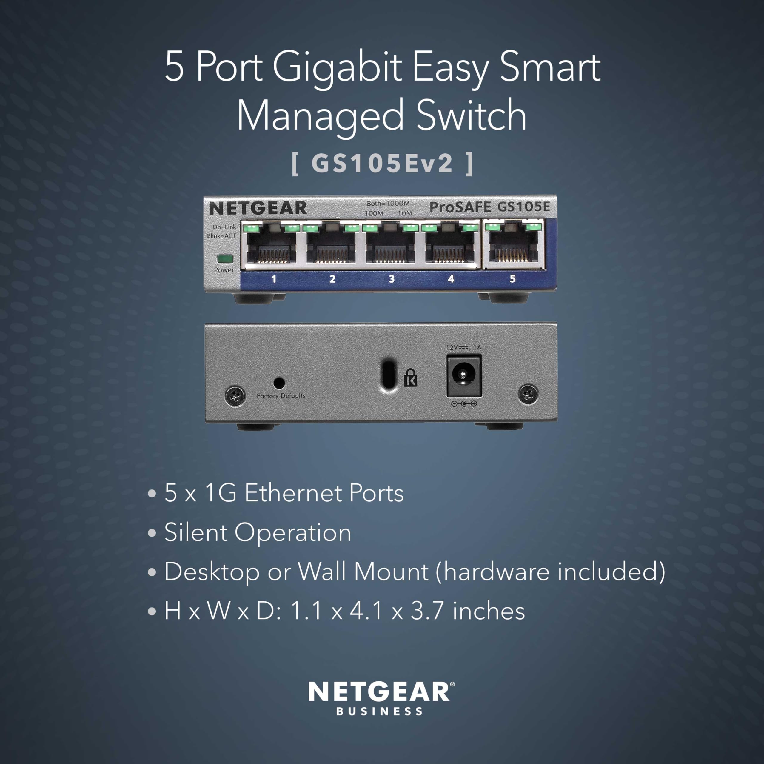 NETGEAR 5-Port Gigabit Ethernet Plus Switch (GS105Ev2) - Managed, Desktop or Wall Mount, and Limited Lifetime Protection