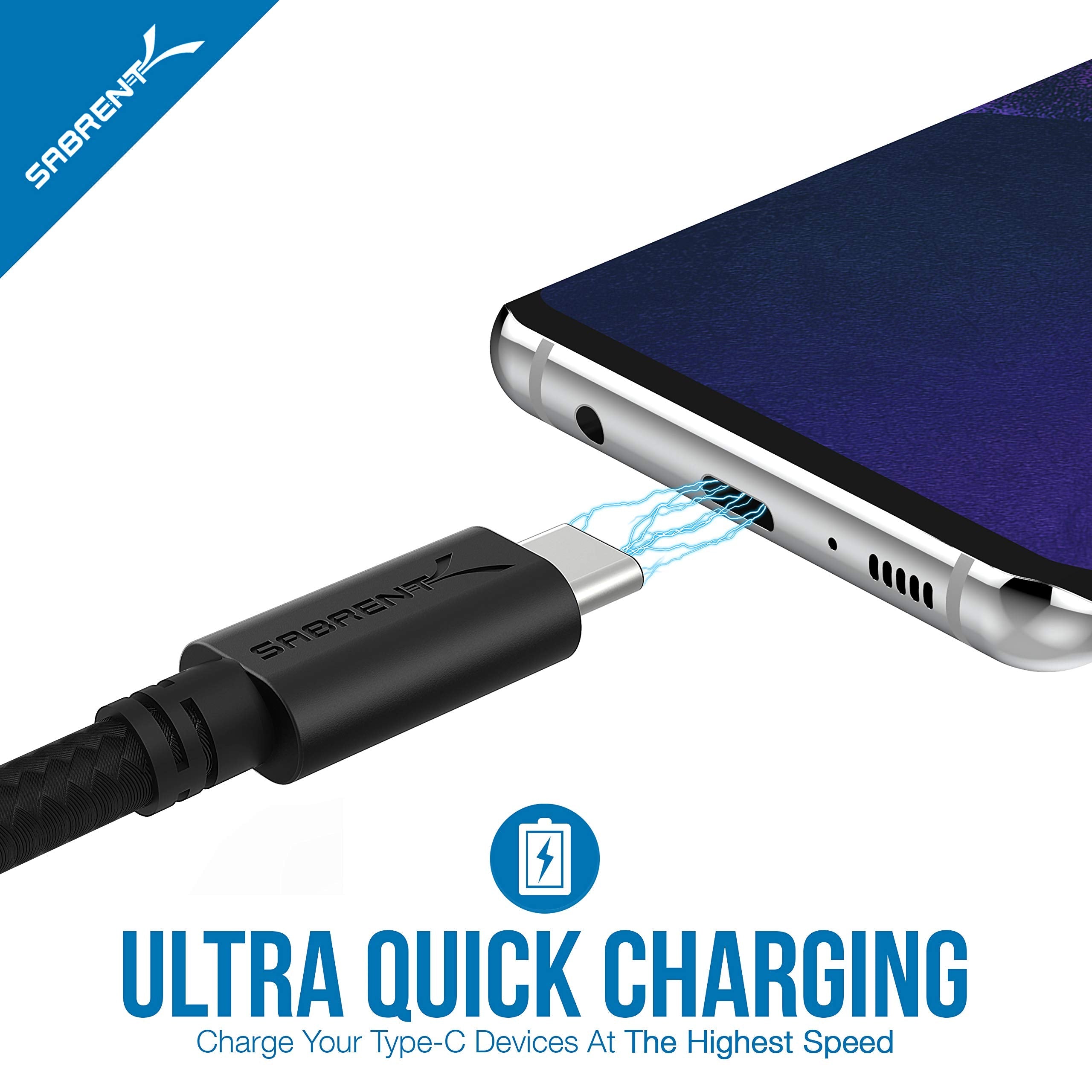 SABRENT 6-Pack USB C Ultra Fast Nylon Braided Charging Cable, 5Gbps High Speed USB Type C Data Transfer, Universal Compatibility - 1.80M - Value Pack - (CB- C6X6)