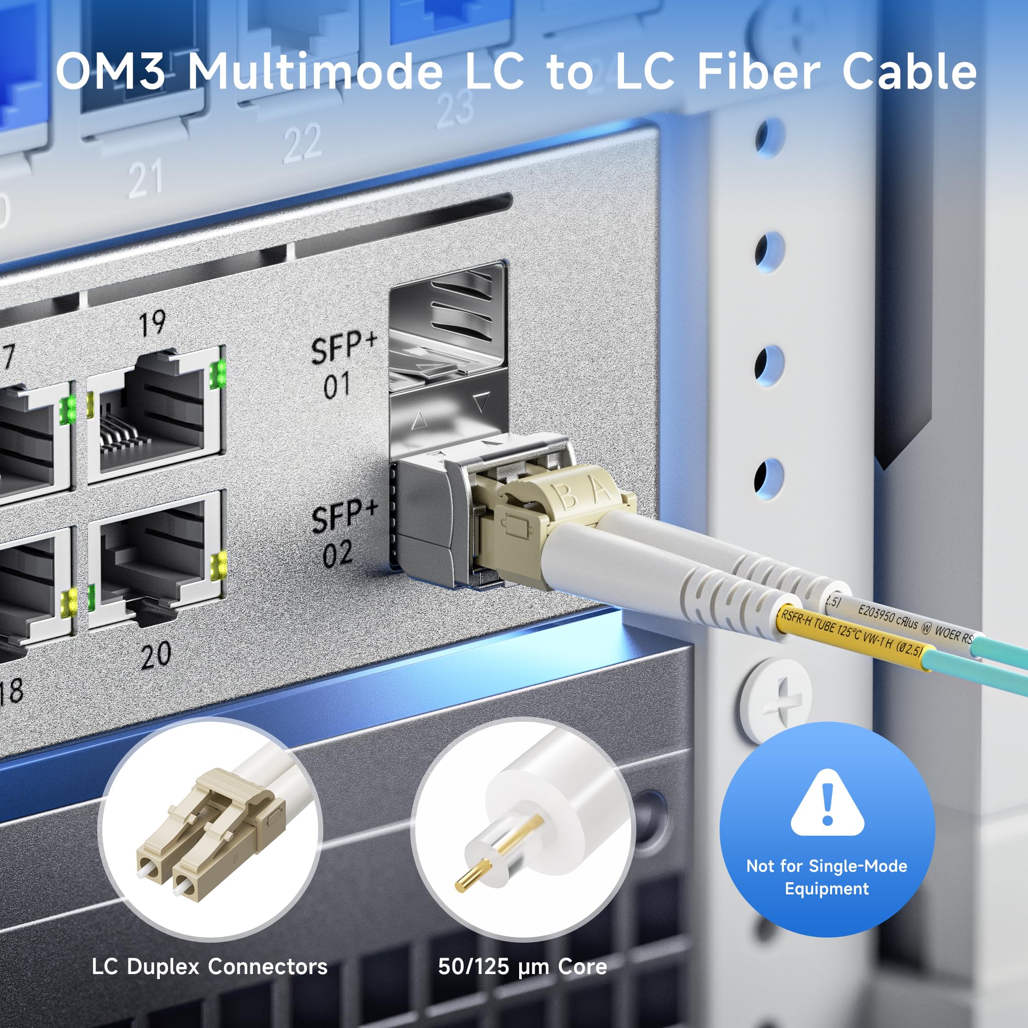 Cable Matters 10Gb 40Gb Multimode OM3 Duplex 50/125 OFNP Fiber Patch Cable LC to LC - 1m