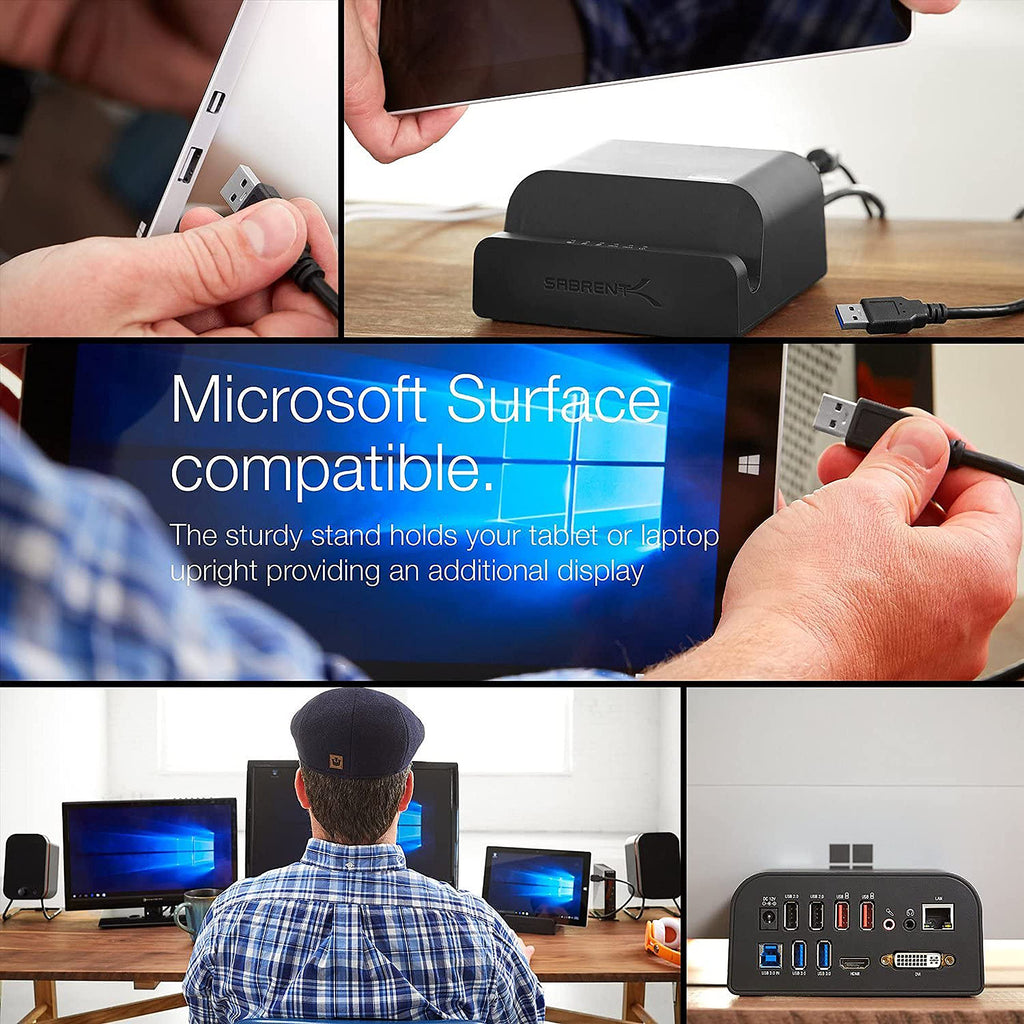 SABRENT Docking Station With Power Supply and Stand for PC and Laptops, Dual Video Outputs (HDMI and DVI), Ethernet Adapter, Audio, 4 USB 3.2 Ports, 2 USB Fast Charging Ports