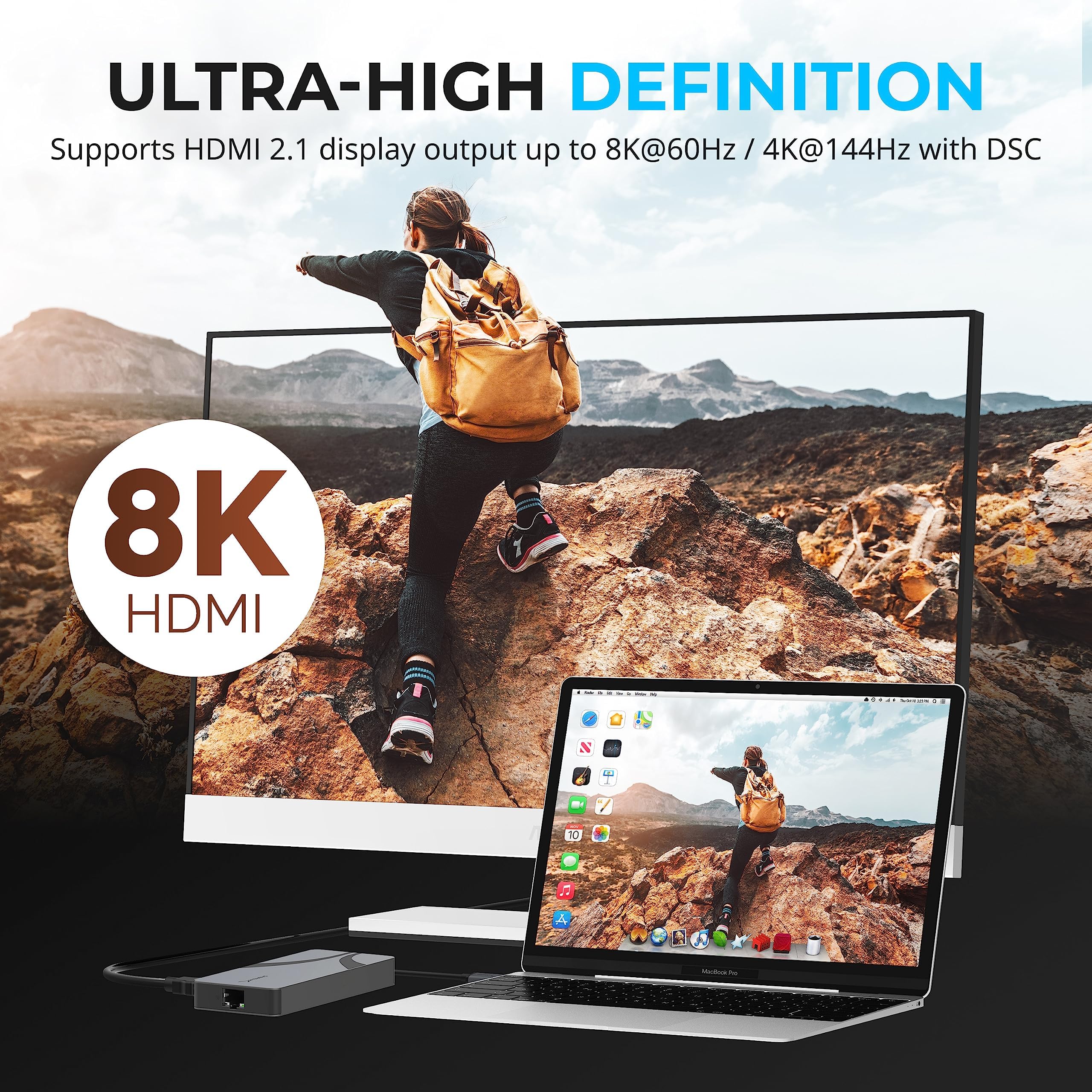 SABRENT USB C Dock (6-in-1) Lightning Fast Ethernet 2.5Gbps, USB 4 Hub 10Gbps Laptop Dock Charger 100W PD 3.0, USB C Hub with HDMI 2.1 Supporting 8K@60Hz/4K@144Hz (DSC enabled) Monitors, (HB-U4HP)
