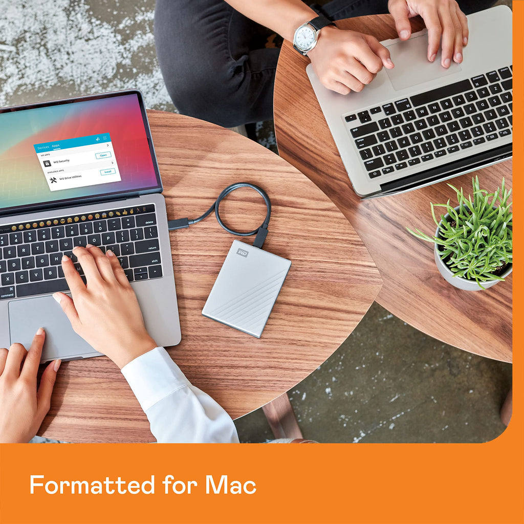 WD 5TB My Passport Ultra for Mac, portable external hard drive, USB-C, Mac Compatible, portable external storage, software with defense against ransomware, backup and password protection, Silver