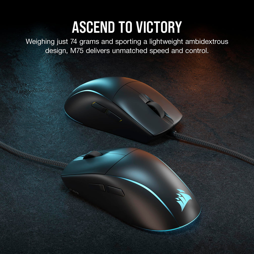Corsair M75 Wired RGB Lightweight FPS Gaming Mouse � 26,000 DPI � Swappable Side Buttons � PC � Black