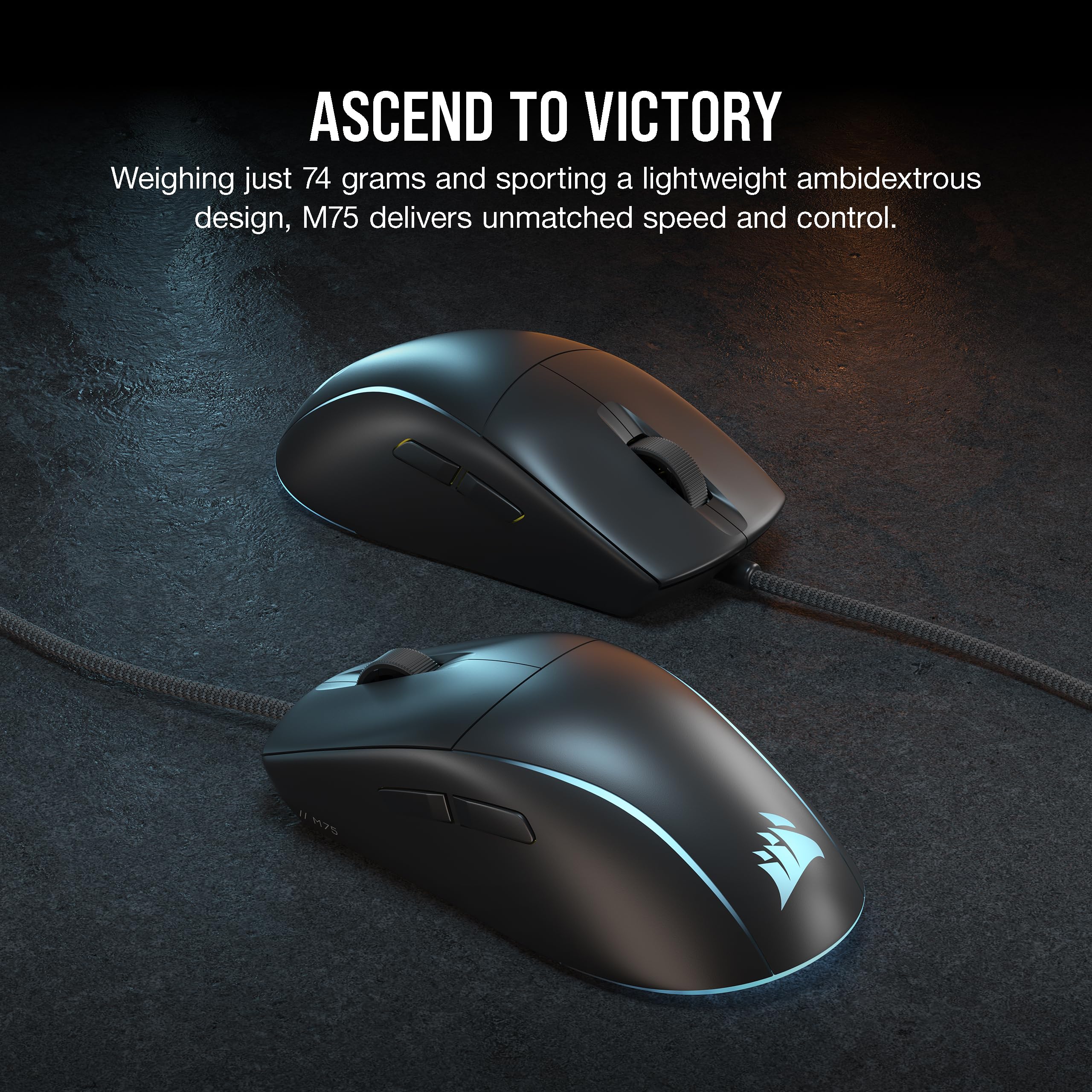 Corsair M75 Wired RGB Lightweight FPS Gaming Mouse � 26,000 DPI � Swappable Side Buttons � PC � Black