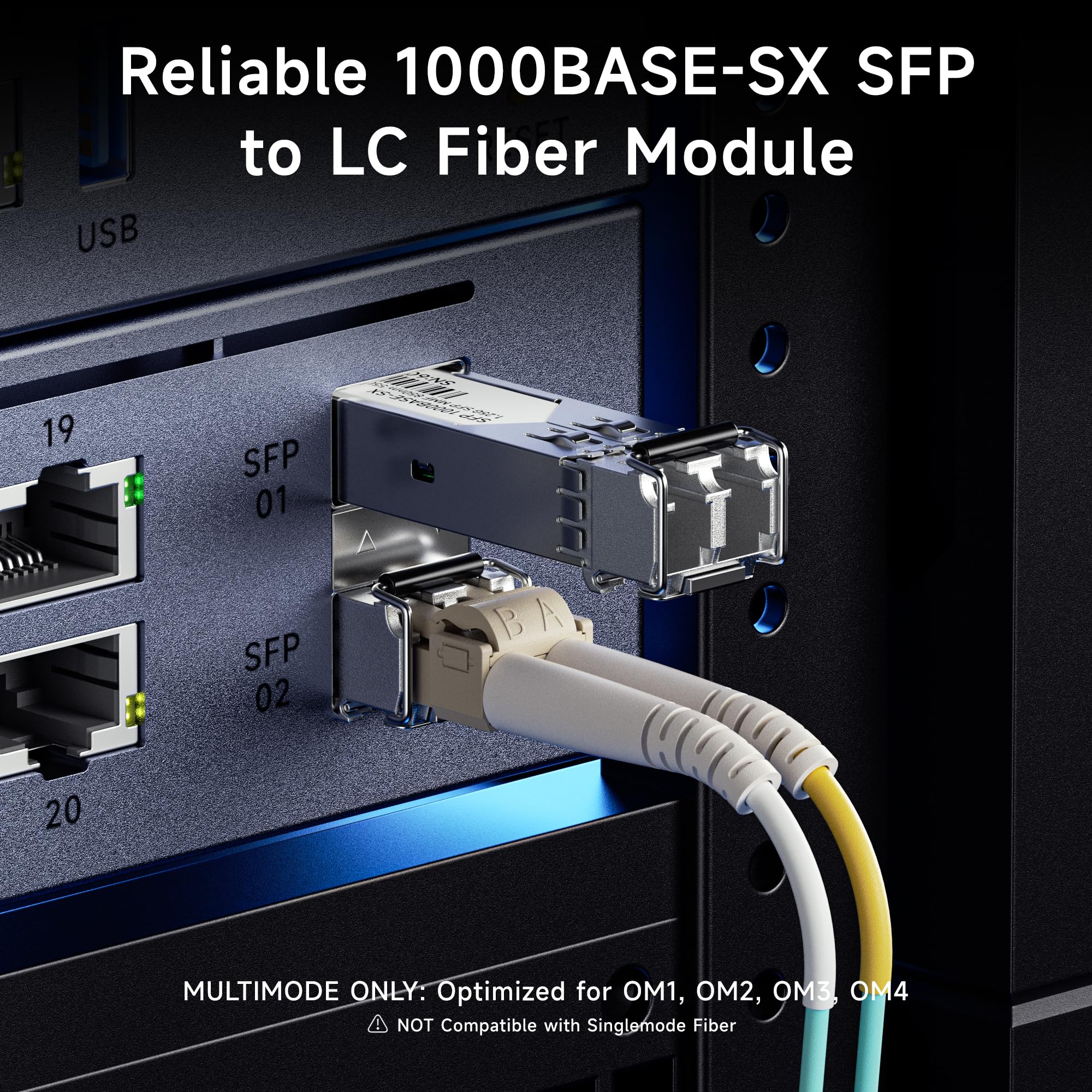 Cable Matters 2-Pack 1000BASE-SX SFP to LC Multi Mode 1G Fiber Transceiver Modular for Cisco, Ubiquiti, TP-Link, Huawei, Mikrotik, Netgear, and Supermicro Equipment