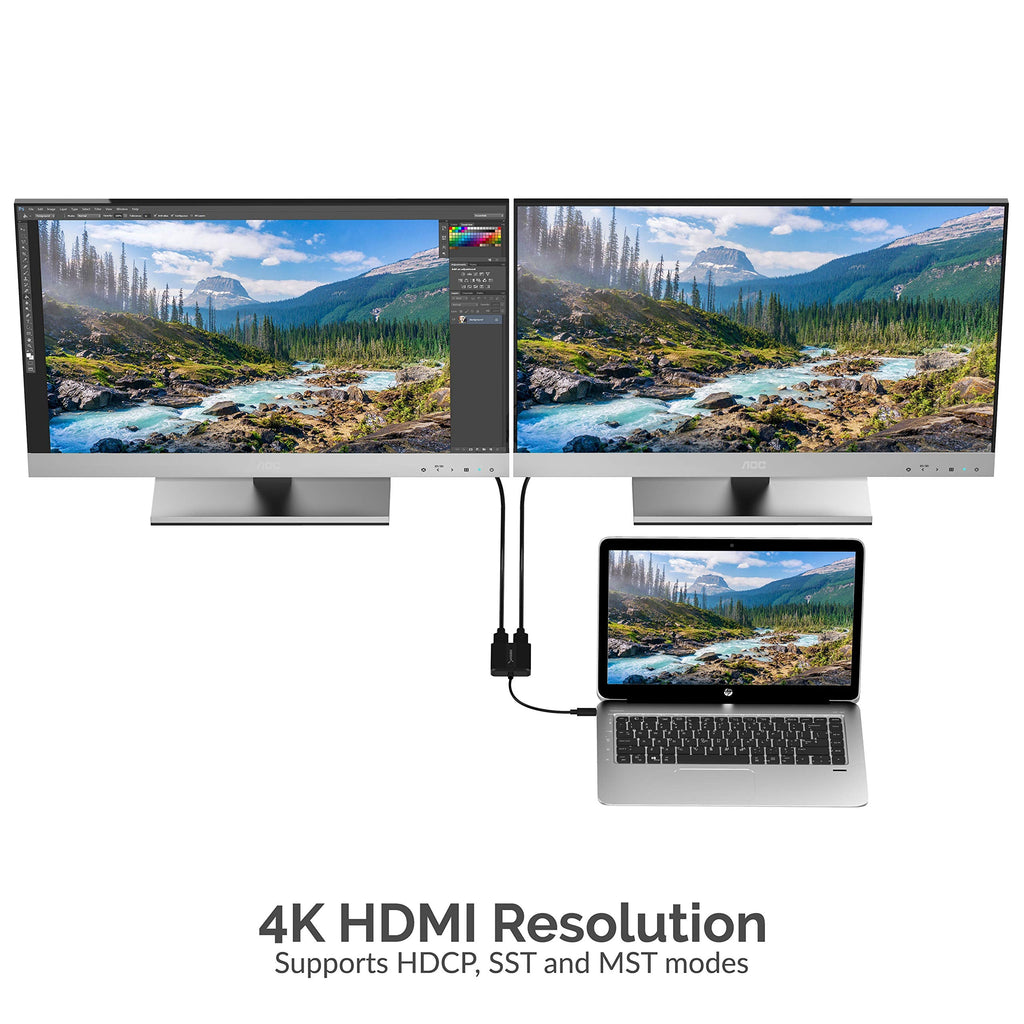 SABRENT HDMI Splitter 1 in 2 Out, 4K@60HZ HDMI to USB C Monitor Converter, USB C to Dual HDMI Adapter, for Windows PC & Laptop (DA-UCDH)