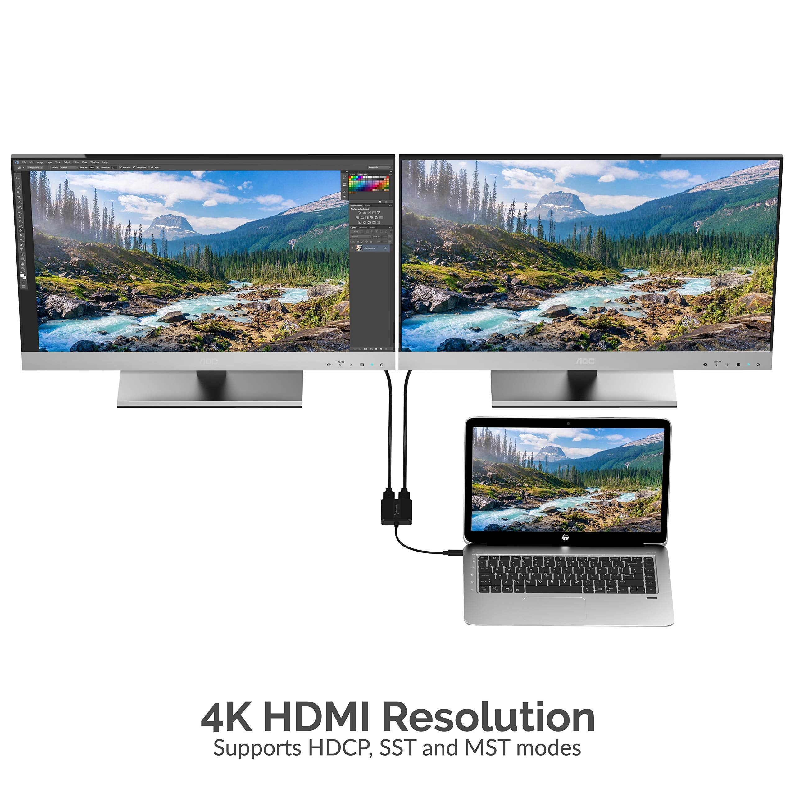 SABRENT HDMI Splitter 1 in 2 Out, 4K@60HZ HDMI to USB C Monitor Converter, USB C to Dual HDMI Adapter, for Windows PC & Laptop (DA-UCDH)
