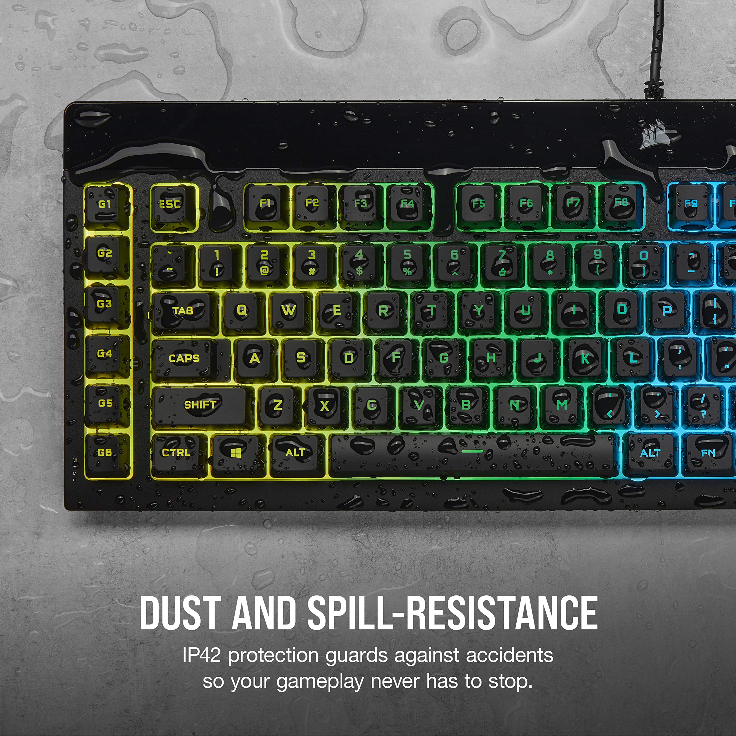 Corsair K55 RGB PRO Wired Gaming Keyboard Membrane � IP42 Anti-Dust and Overflow � 6 Macro Keys with Elgato Integration � Compatible with iCUE � QWERTY NA � PC, Mac, Xbox � Black