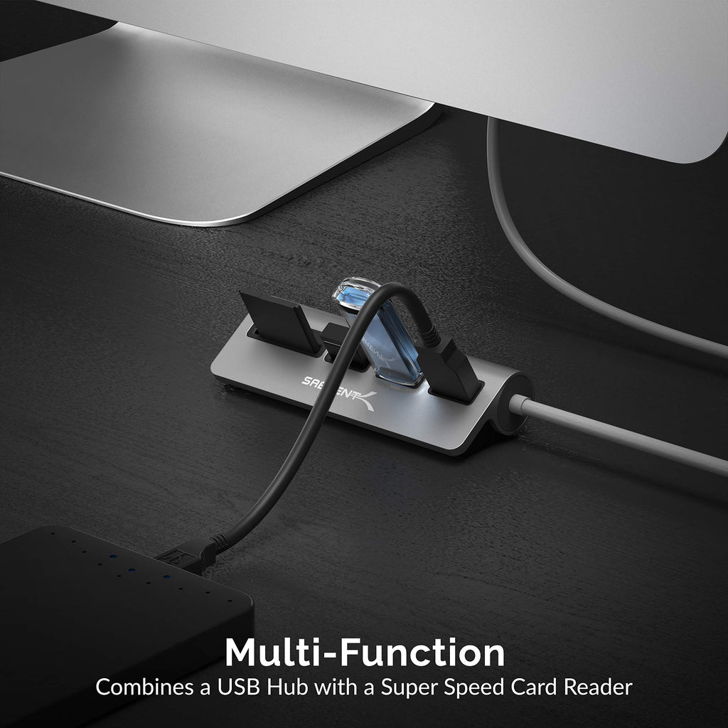 SABRENT USB Hub with SD Card Reader and microSD Reader, Office Desk Designe, Compact, Universal Compatibility (HB-U3CR)