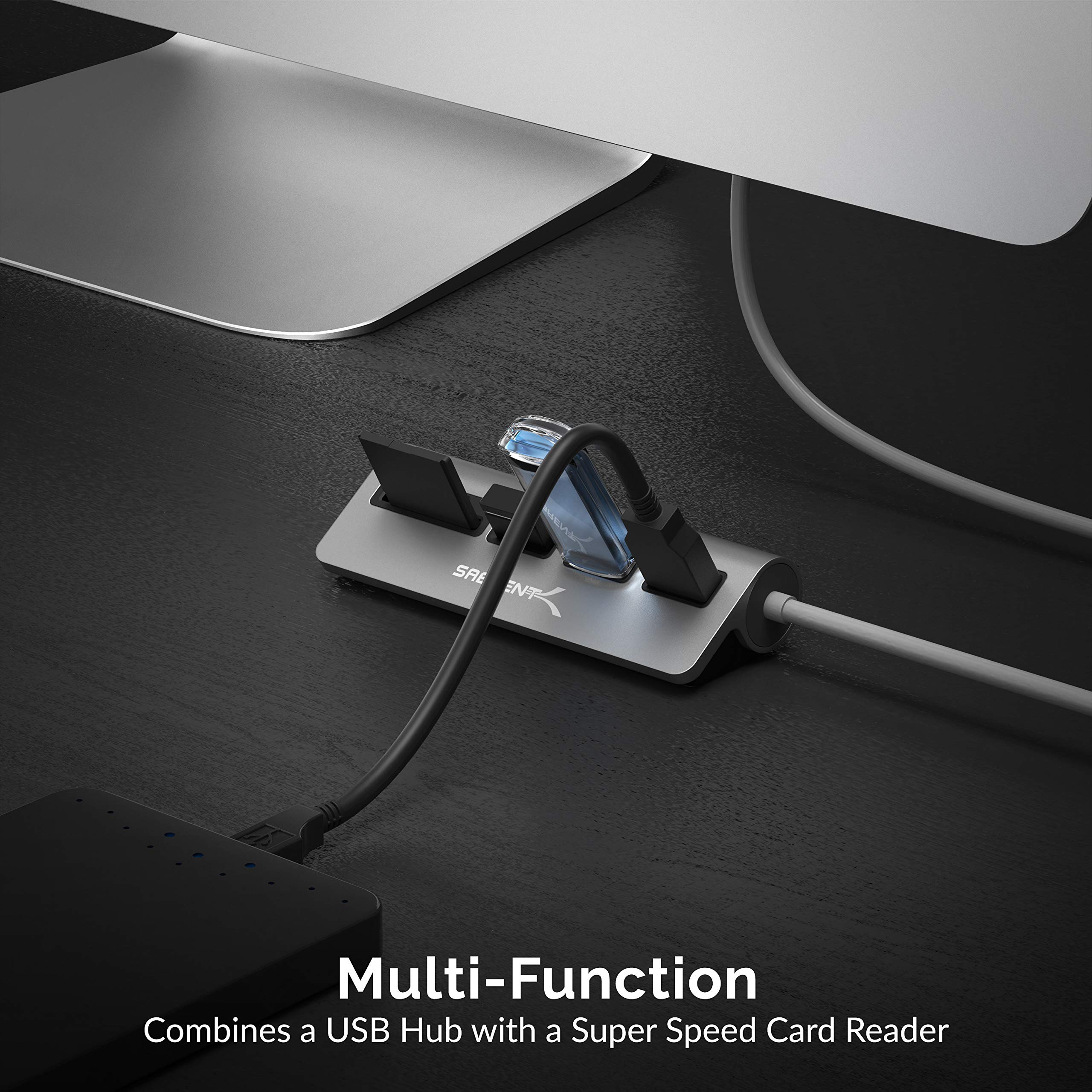 SABRENT USB Hub with SD Card Reader and microSD Reader, Office Desk Designe, Compact, Universal Compatibility (HB-U3CR)
