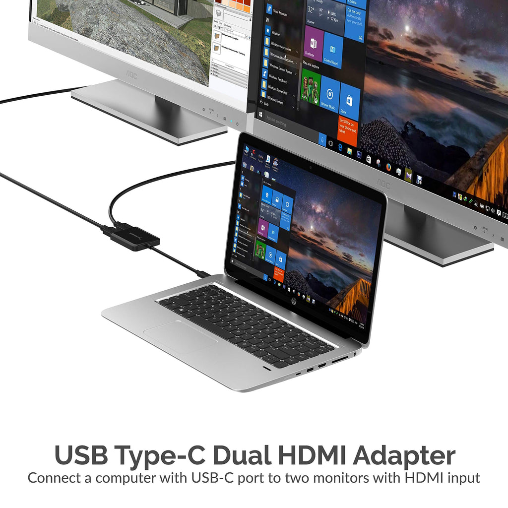 SABRENT HDMI Splitter 1 in 2 Out, 4K@60HZ HDMI to USB C Monitor Converter, USB C to Dual HDMI Adapter, for Windows PC & Laptop (DA-UCDH)
