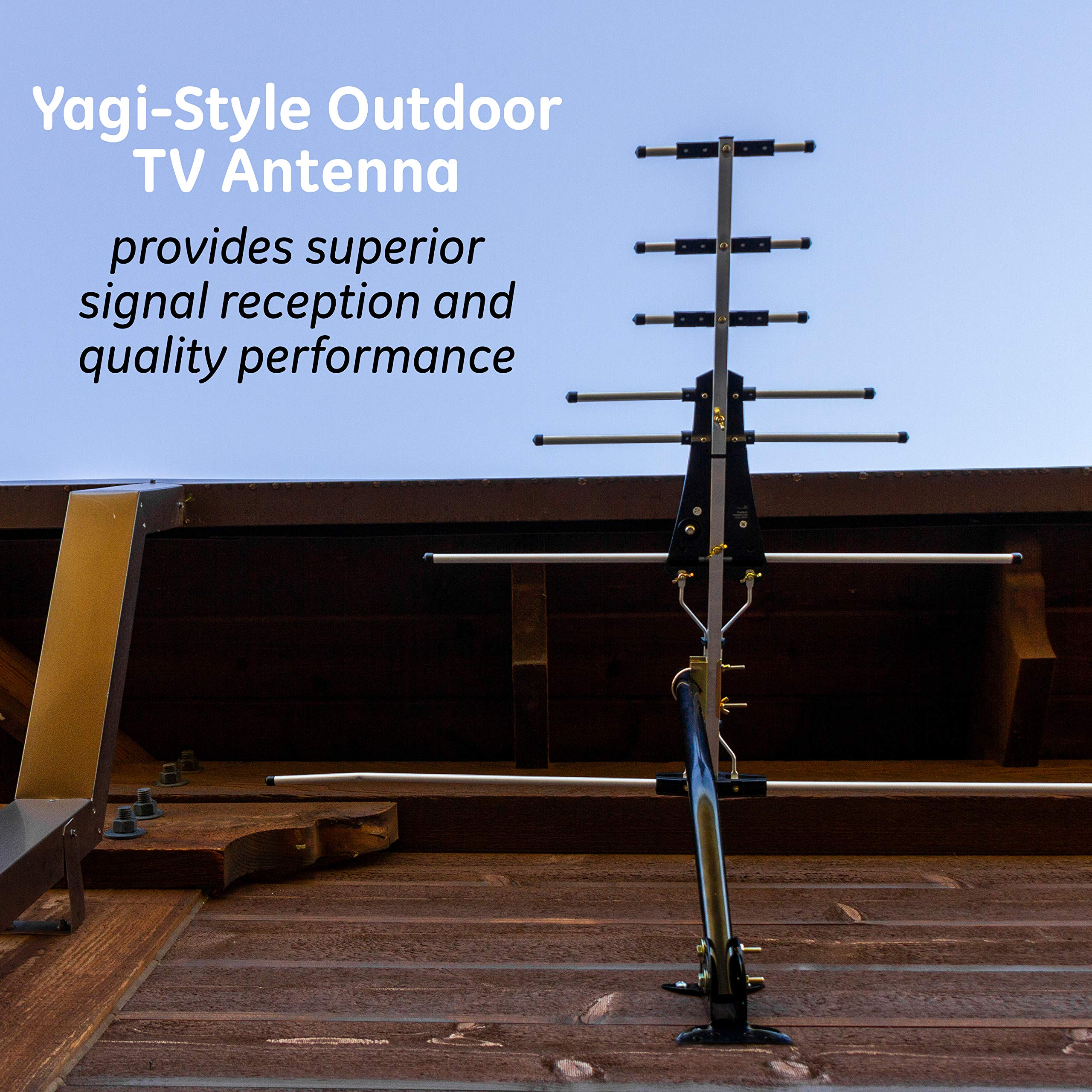 GE Outdoor HD Digital TV Antenna, Long Range OTA HDTV Antenna, Yagi Style Design, Supports 4K 1080P HD Smart TV VHF UHF, J Mount Included for Attic or Outdoor, Weather Resistant, 33685