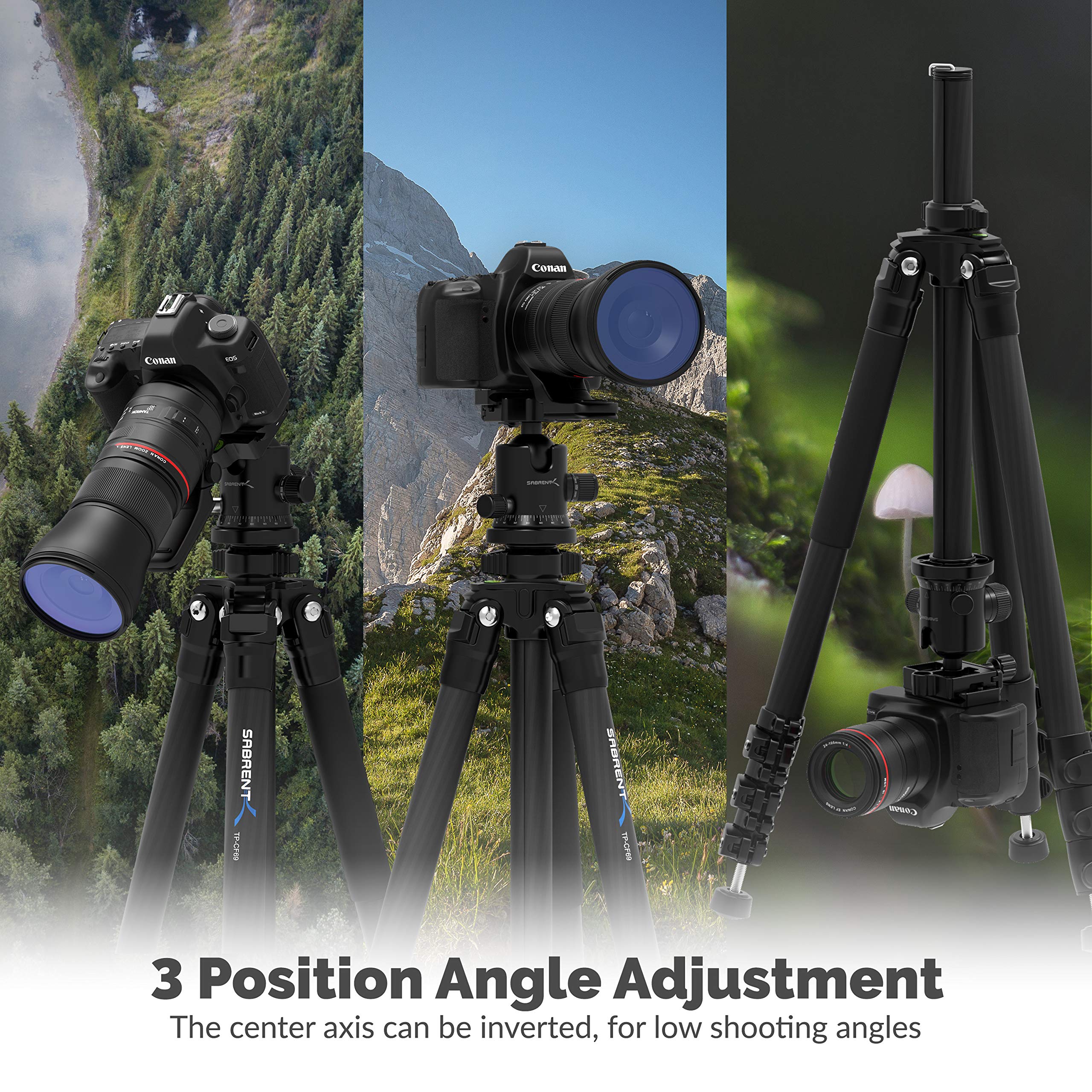Sabrent 69 Inch Carbon Fiber Tripod With 360 Degree Camera Mount (TP-CF69)