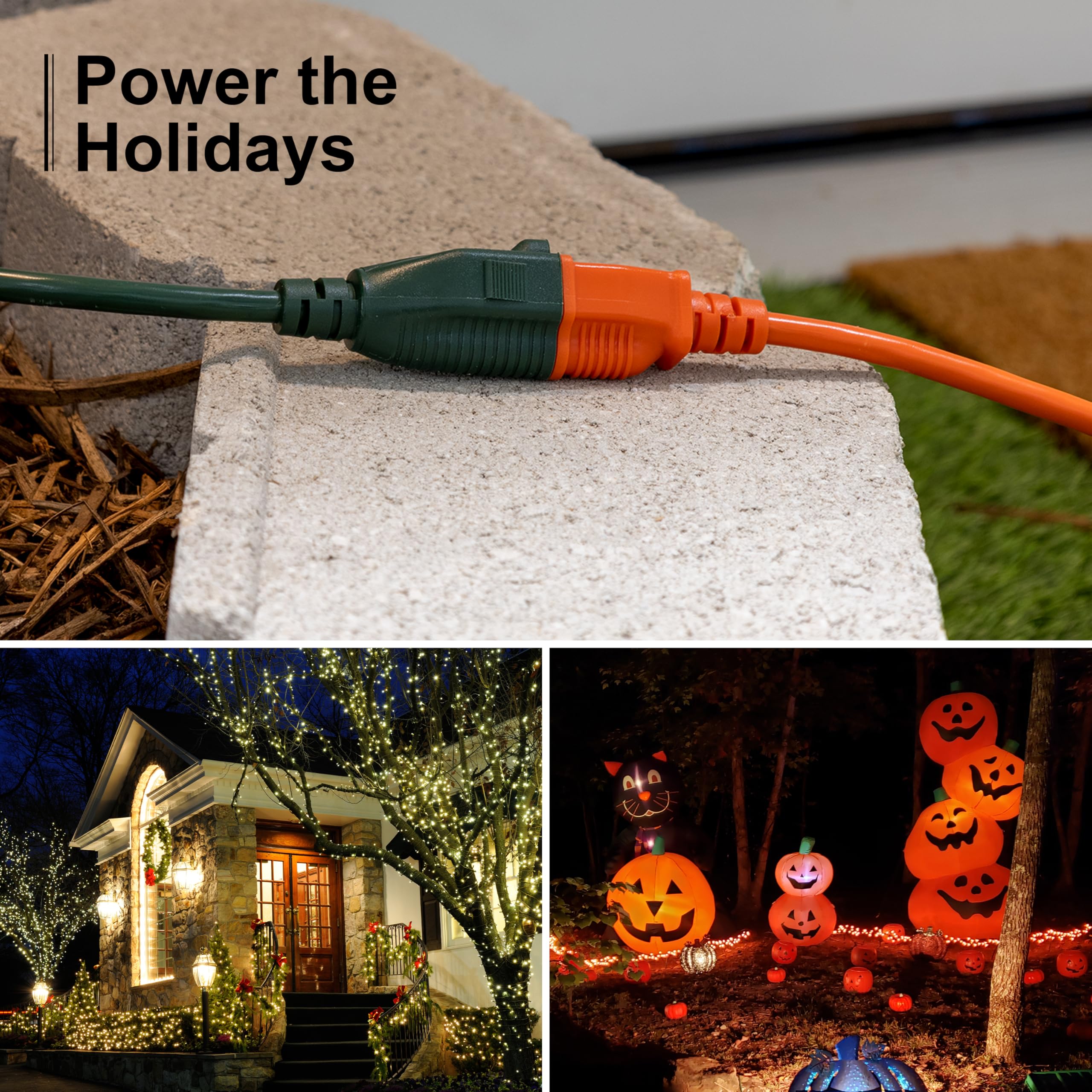 GE 81703 80 Feet Outdoor Extension Cable with Grounding, 16 AWG 3 Pin, ETL Certified Long Outdoor Cable, Orange ge