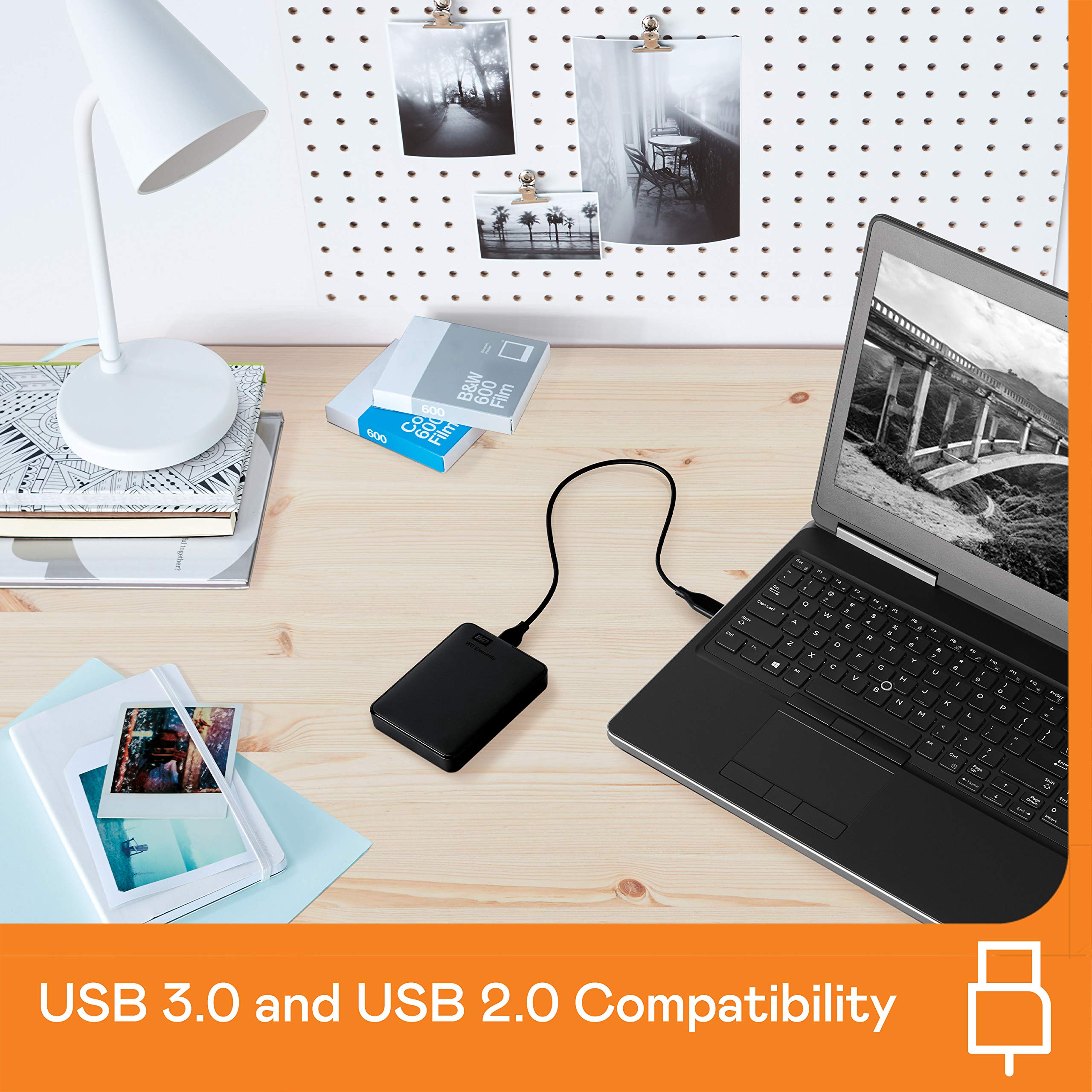 WD 2TB Elements portable external hard drive, USB 3.0 interface, portable external storage, Plug-and-Play, SuperSpeed USB 3.2 Gen 1, Formatted for PC and Mac, Black