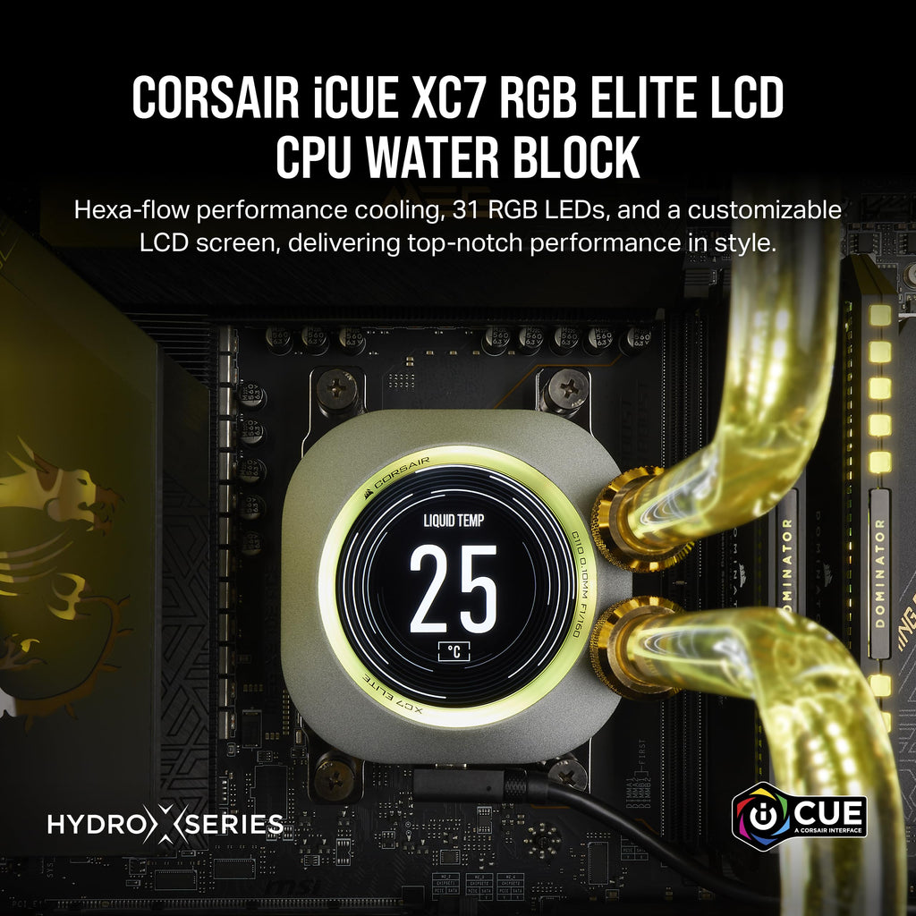 Corsair XC7 RGB ELITE LCD CPU Water Block - 480x480 IPS LCD Screen - 31 RGB LEDs - USB-C - Fits Intel® LGA 1700, AMD® AM5 and older - Stealth Grey
