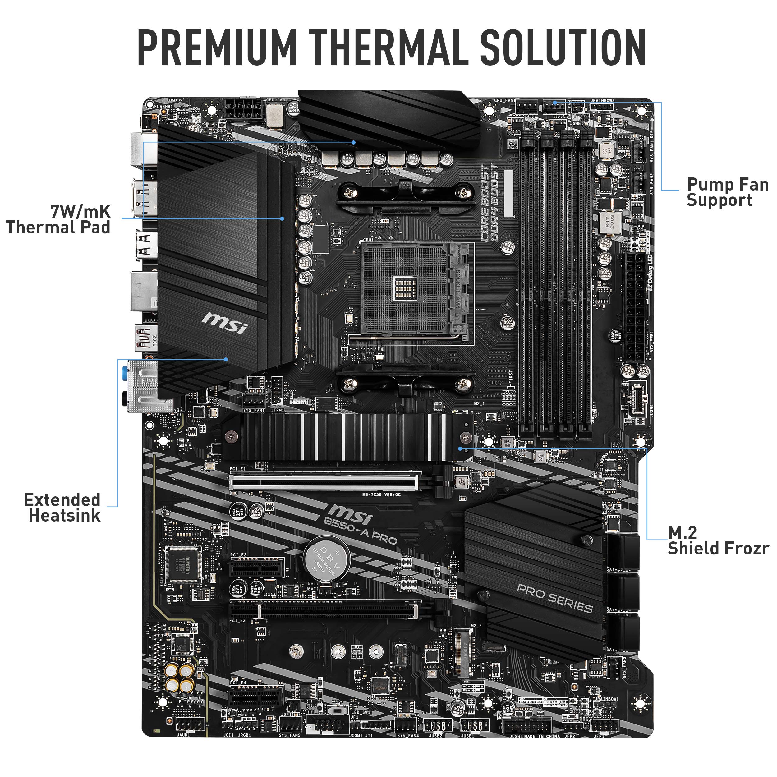 MSI B550-A PRO Motherboard ATX - Supports AMD Ryzen 3rd Gen Processors, AM4, DDR4 Boost (4400MHz/OC), 1 x PCIe 4.0/3.0 x16, 1 x PCIe 3.0/3.0 x16, 1 x M.2 Gen4 x4, 1 x M.2 Gen3 x4, HDMI, Gigabit LAN