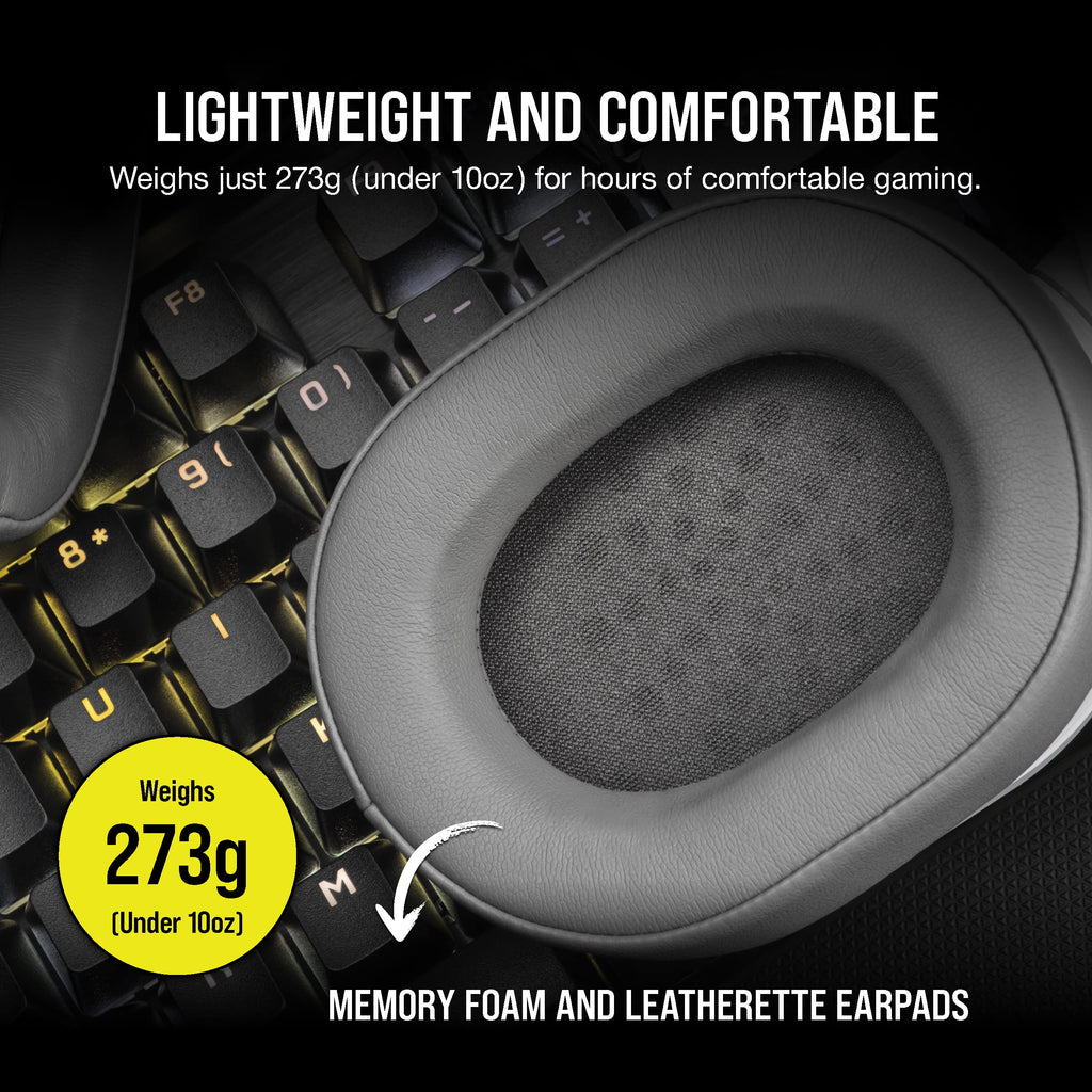 Corsair HS55 Surround v2 Multiplatform Gaming Headset � Dolby Atmos � Lightweight � Memory-Foam Leatherette � Omni-Directional Microphone � PC, Mac, PS5/PS4, Xbox Series X|S, Switch, Mobile � White