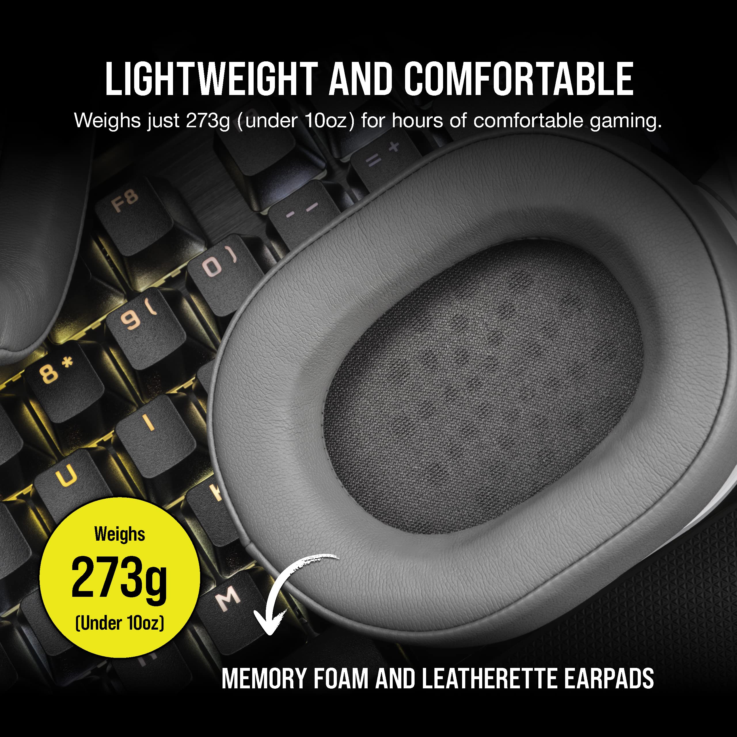 Corsair HS55 Surround v2 Multiplatform Gaming Headset � Dolby Atmos � Lightweight � Memory-Foam Leatherette � Omni-Directional Microphone � PC, Mac, PS5/PS4, Xbox Series X|S, Switch, Mobile � White