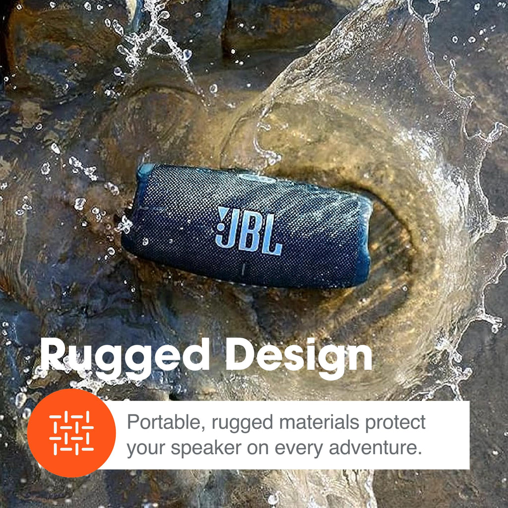JBL Charge 5 (Blue) + Bundle with Case Logic Braided USB Type-C Charge & Sync (6 feet, Gray)