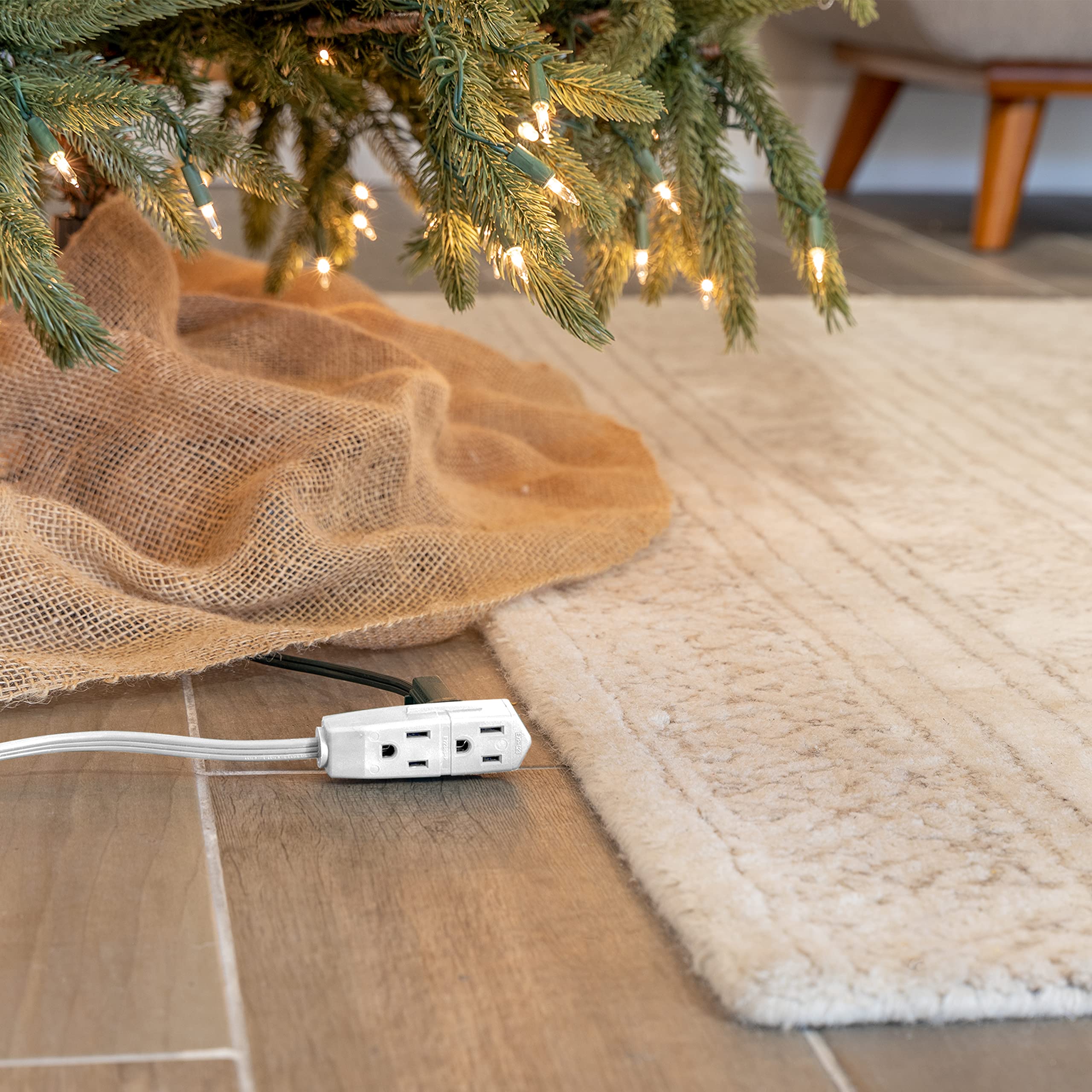 GE Indoor Extension Cord, 3 Ft Power Cable Outlet, 3 Grounded Outlets Power Strip, Right Angle Flat Extension Cord, 16 Gauge, UL Listed, White, 2 Pack, 69871