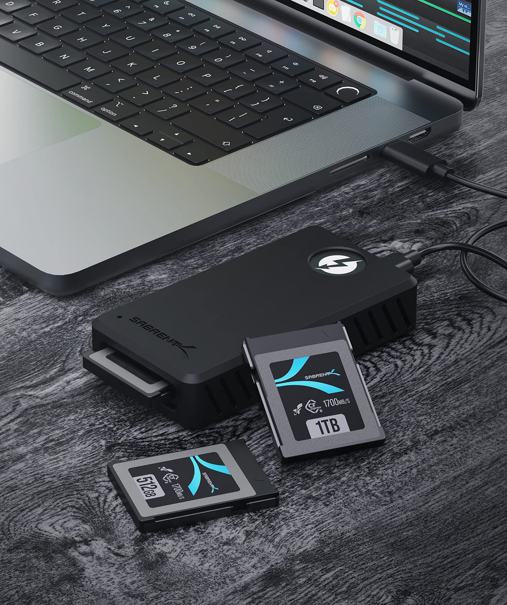 SABRENT Card Reader Thunderbolt 3 CF Express Type B Card Reader, Super Fast 40Gbps CFexpress Reader, USB Type C 3.2 Memory Card Adapter, Aluminum with Rugged Case (CR-T3CF)