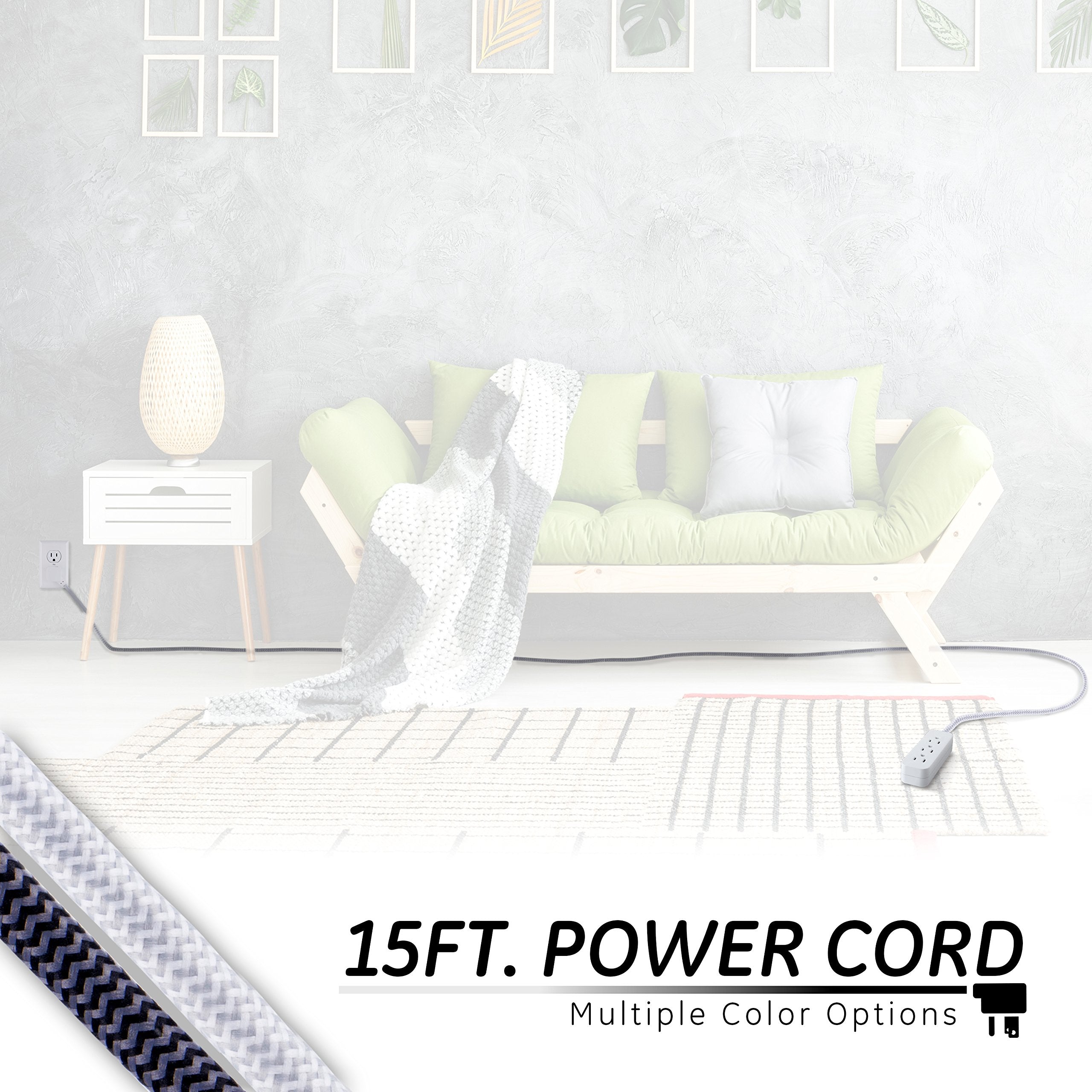 GE Pro 3-Outlet Power Strip with Surge Protection, 15 Ft Designer Braided Extension Cord, Grounded, Flat Plug, 250 Joules, Warranty, UL Listed, White/Gray, 40530
