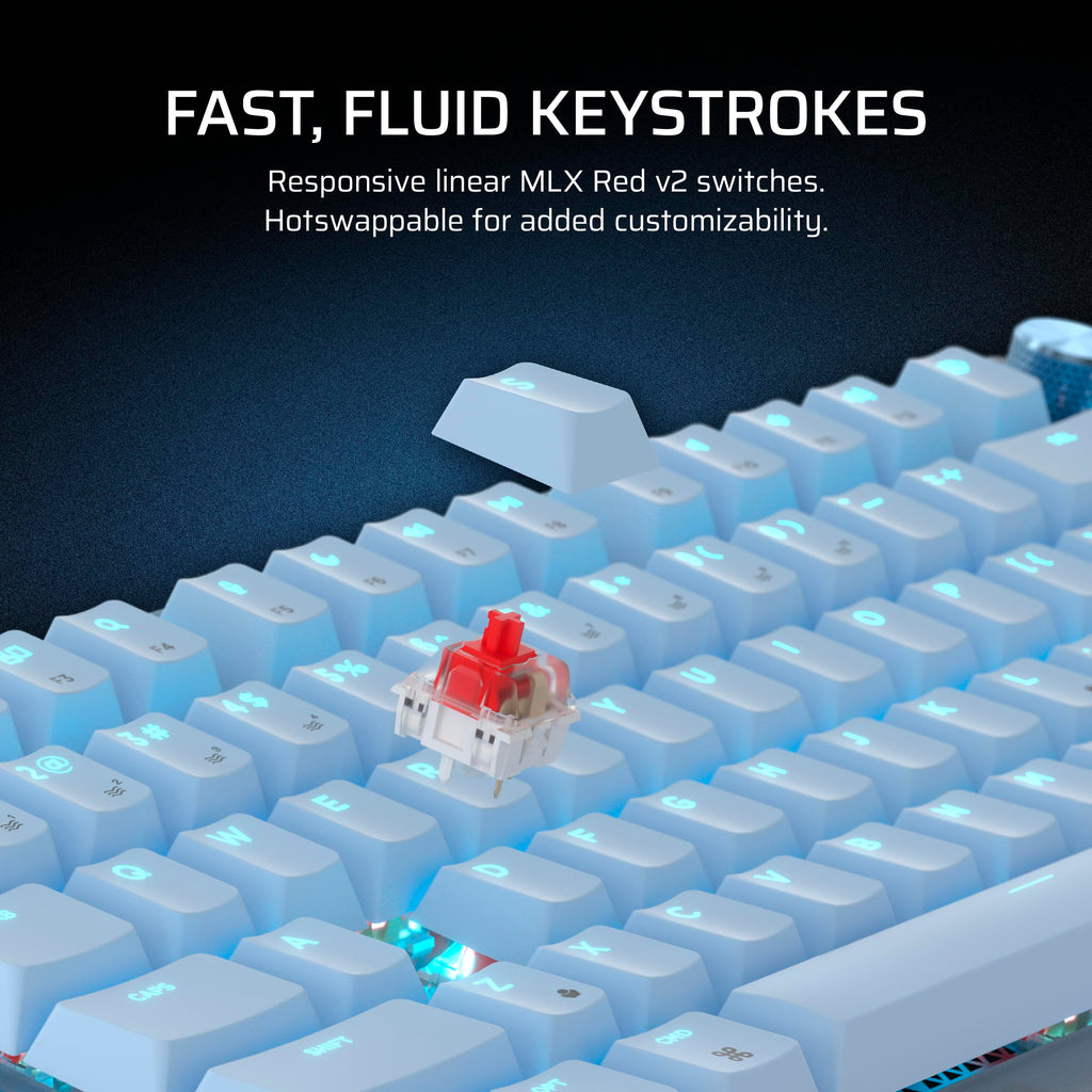 Corsair K65 Plus Wireless 75% RGB Hot-Swappable Mechanical Gaming Keyboard for Mac and iPad � Pre-Lubricated MLX Red v2 Linear Switches, Sound Dampening � QWERTY NA Layout � Glacier Blue