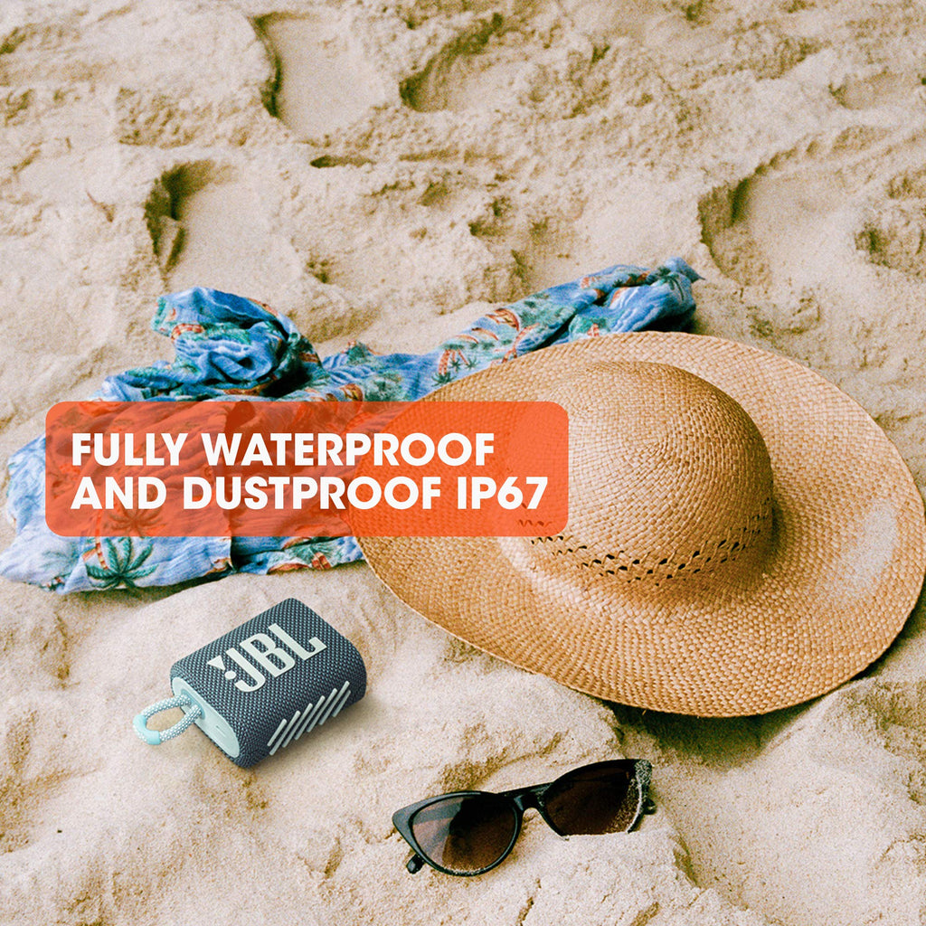 JBL GO 3 Small Bluetooth - Waterproof, Portable Speaker for on the Go - Up to 5h Playback Time with Just One Battery Charge - White