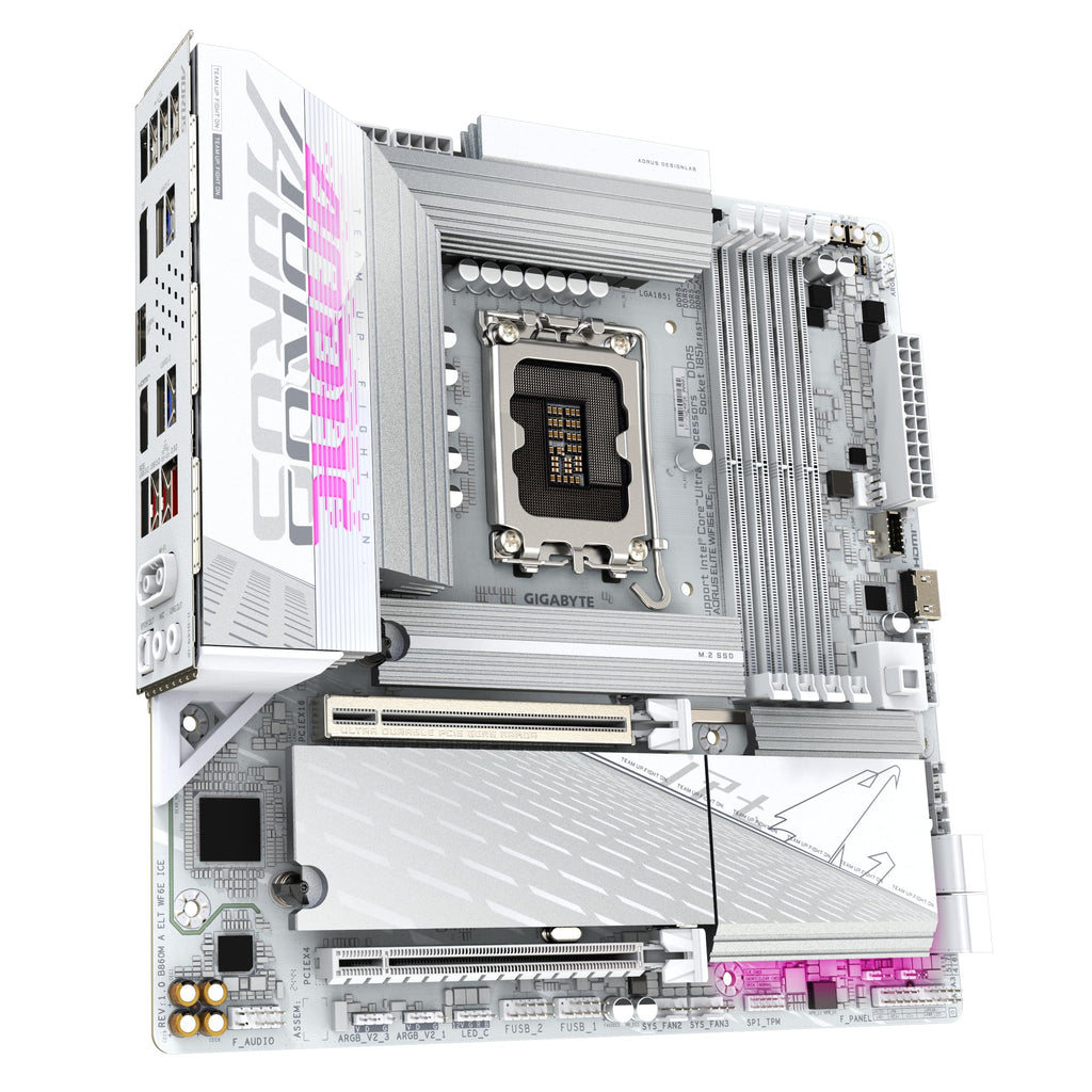 GIGABYTE B860M AORUS Elite WF6E ICE Motherboard - Intel Core Ultra Series CPUs, 12+1+2+1 Phases VRM, up to 9200MHz DDR5, 1xPCIe 5.0 + 2xPCIe 4.0 M.2, 2.5GbE LAN, WiFi 6E, USB 4