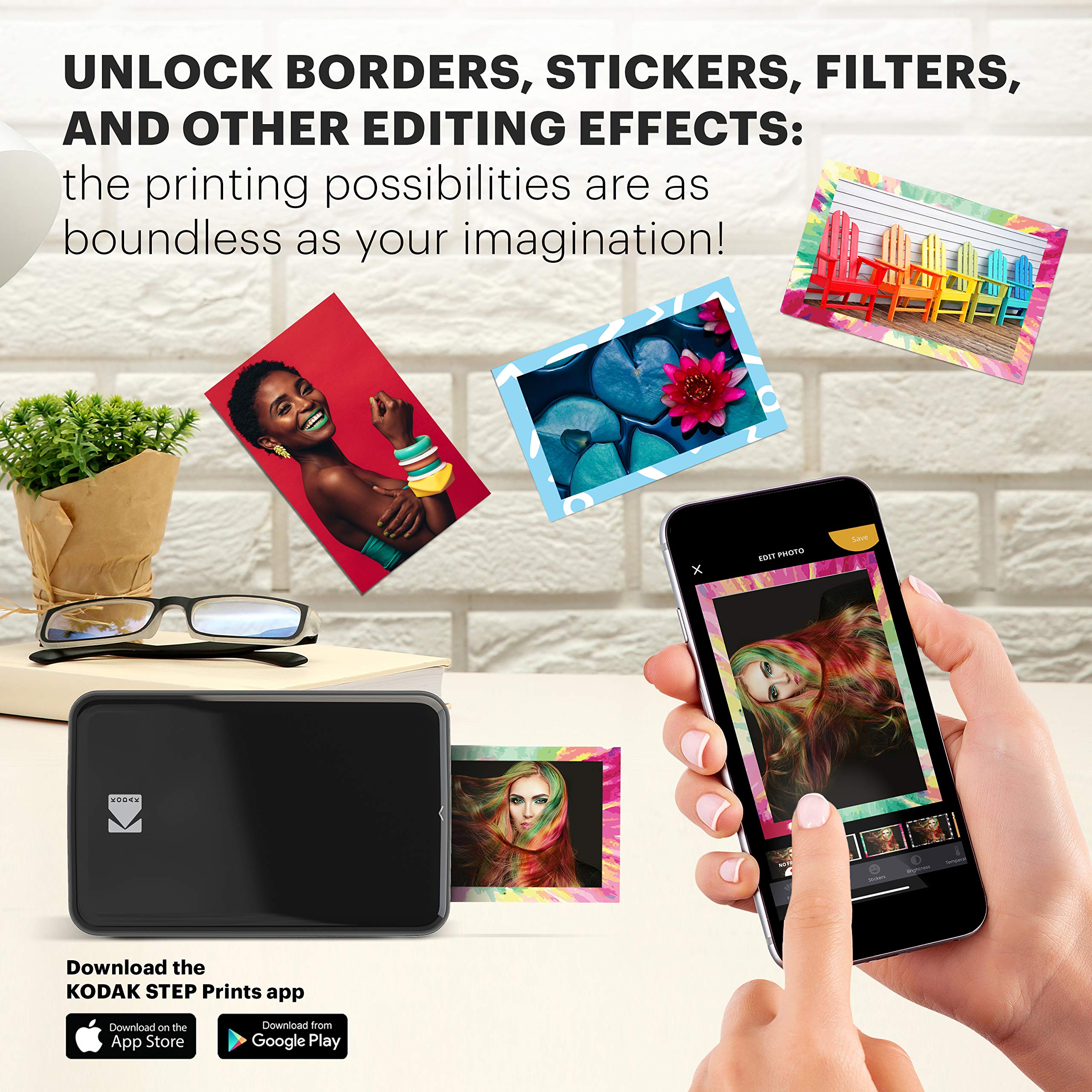 KODAK Step Instant Printer | Wireless Mobile Photo Printer with ZINK Zero Ink Technology & KODAK App for iOS & Android (Black) Gift Bundle AMZRODMP20K1B