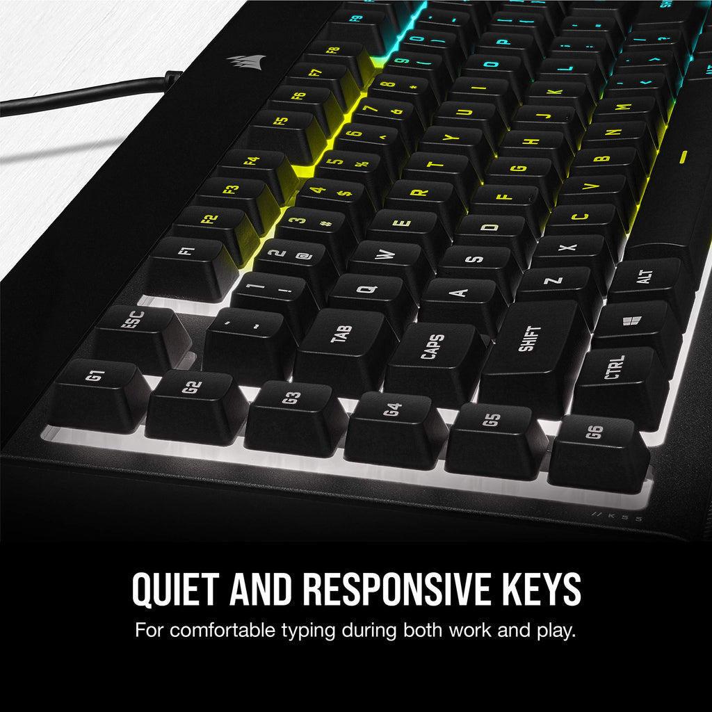 Corsair K55 RGB PRO Wired Gaming Keyboard Membrane � IP42 Anti-Dust and Overflow � 6 Macro Keys with Elgato Integration � Compatible with iCUE � QWERTY NA � PC, Mac, Xbox � Black