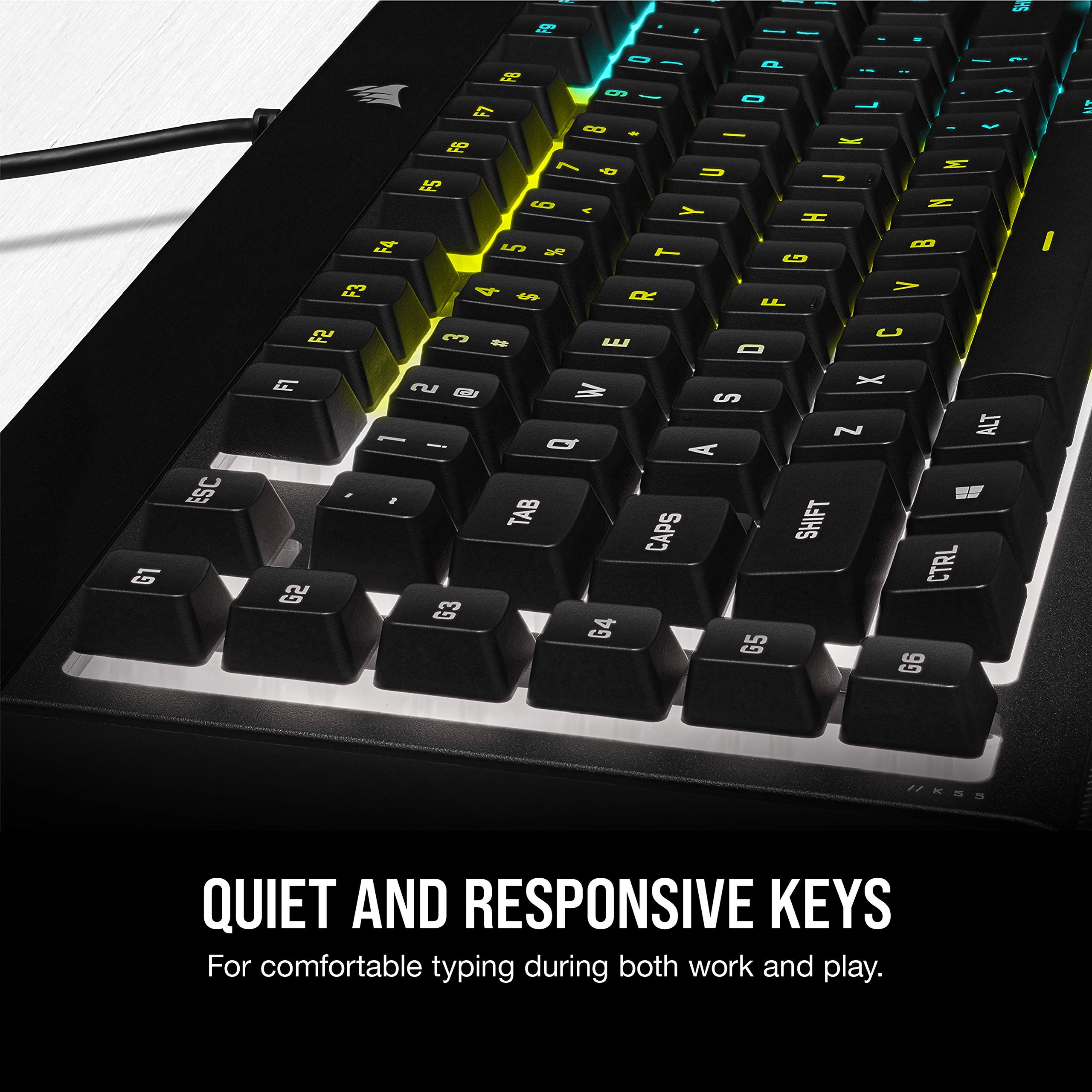 Corsair K55 RGB PRO Wired Gaming Keyboard Membrane � IP42 Anti-Dust and Overflow � 6 Macro Keys with Elgato Integration � Compatible with iCUE � QWERTY NA � PC, Mac, Xbox � Black