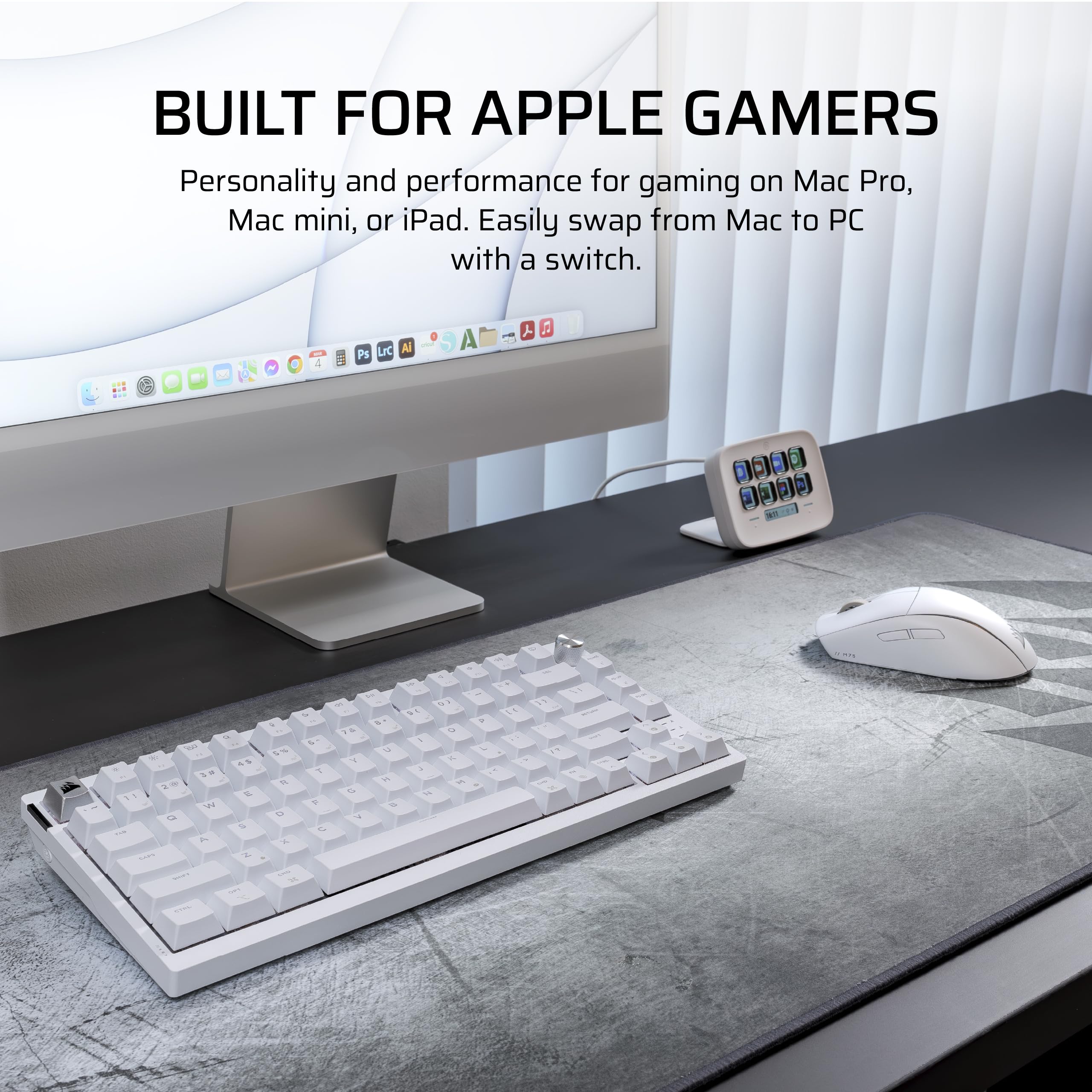 Corsair K65 Plus Wireless 75% RGB Hot-Swappable Mechanical Gaming Keyboard for Mac and iPad � Pre-Lubricated MLX Red v2 Linear Switches, Sound Dampening � QWERTY NA Layout � Glacier Blue