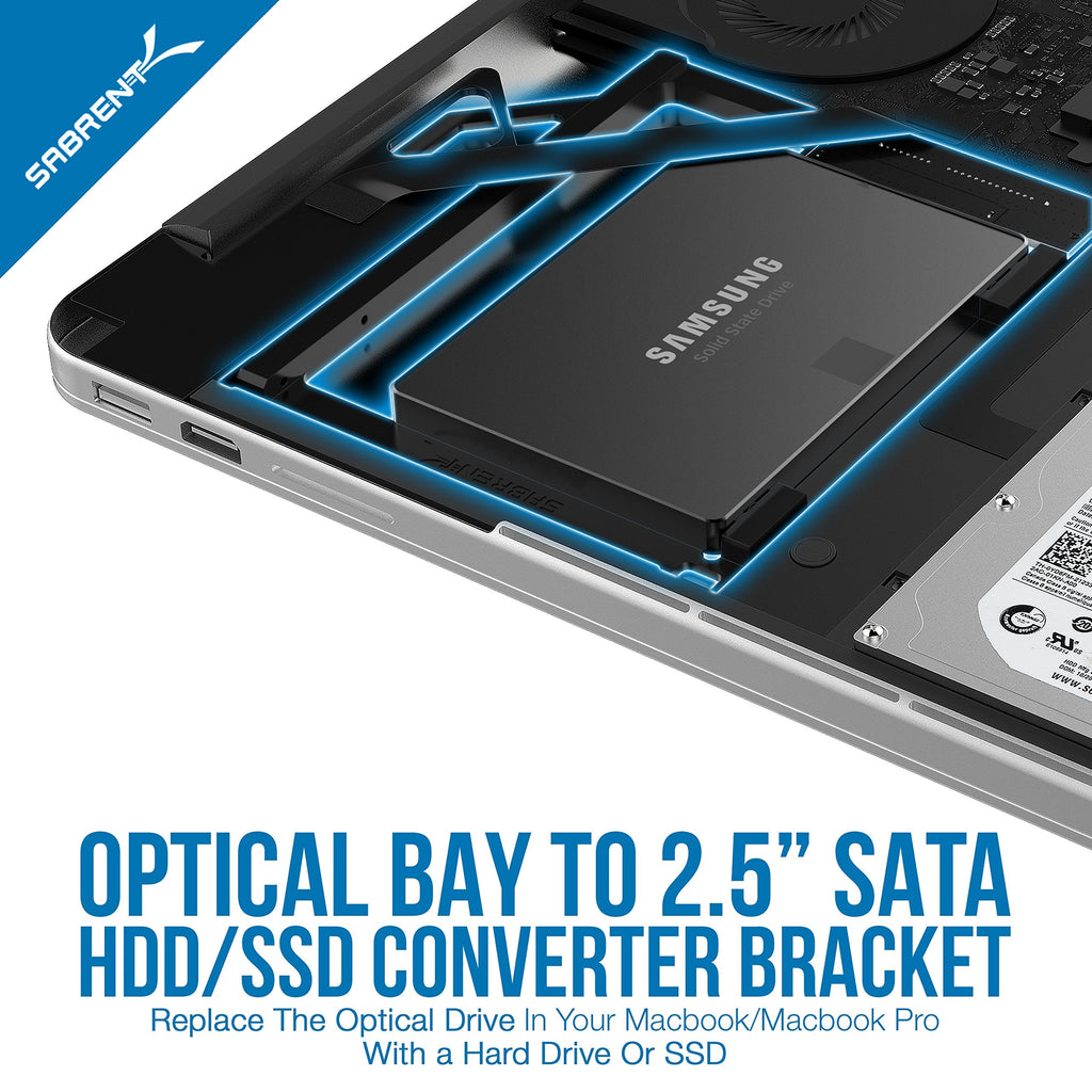 Sabrent Data Doubler Optical Bay to Hard Drive/SSD Caddy Tray Adapter (BK-HDCT)